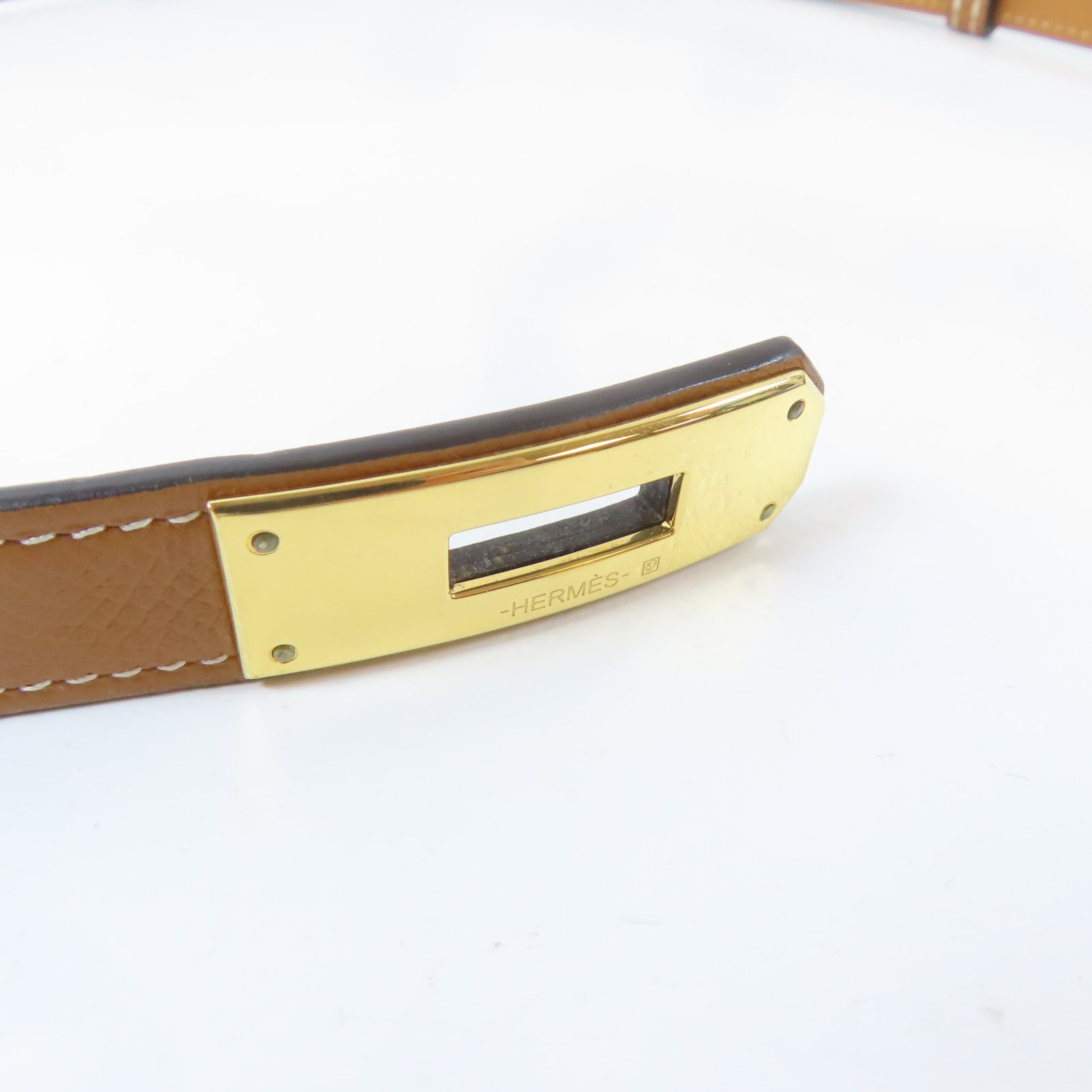 HERMES Epsom皮革Kelly Belt金扣皮帶Gold/金色/經典駝色
