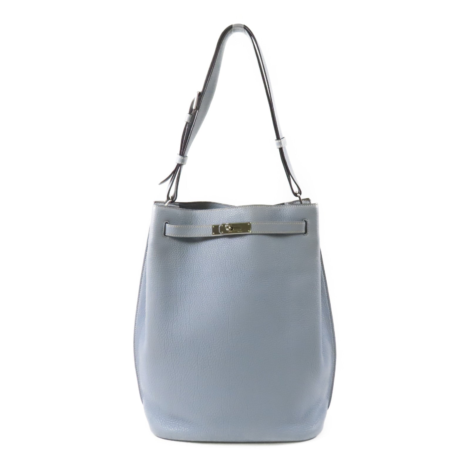 HERMES Clemence皮革So Kelly 26銀扣肩背袋J7 Bleu Lin