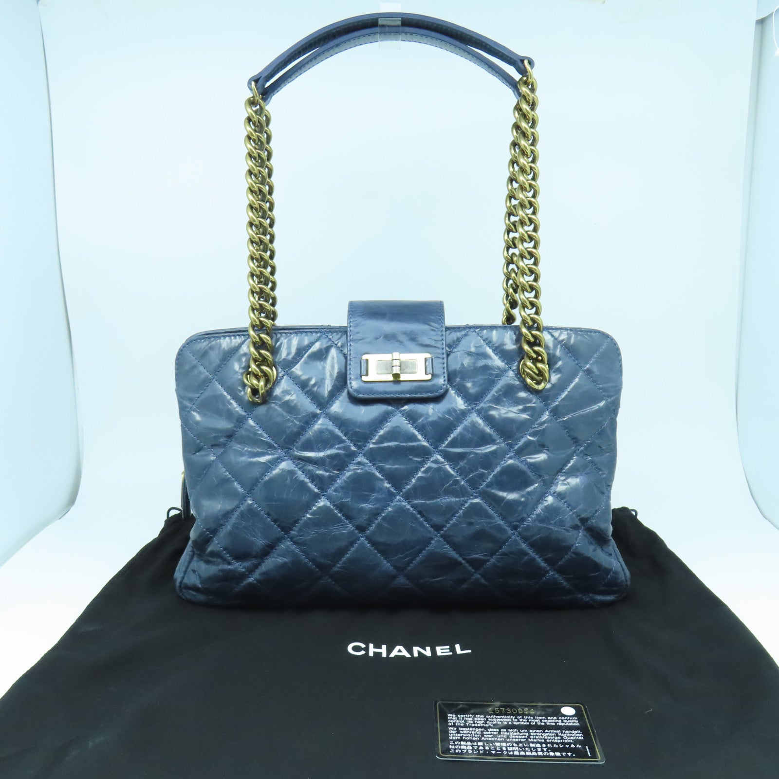 CHANEL 【清倉大減價】菱格牛皮皮革Shoulder Bag金扣肩背袋藍色