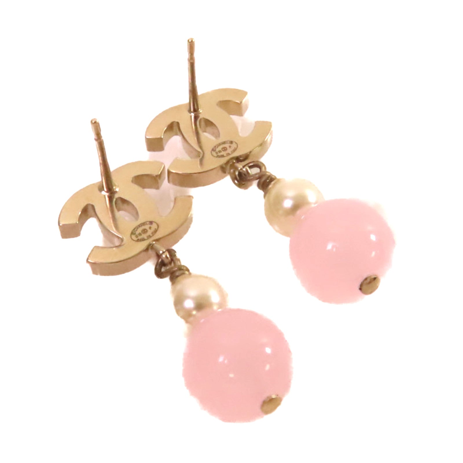 CHANEL 金屬/PVC CC Earrings耳環金色/粉紅色/白色
