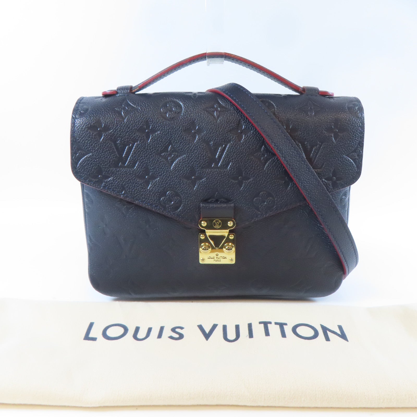 LOUIS VUITTON Monogram Empreinte Pochette Metis金扣手挽肩背兩用袋深藍色