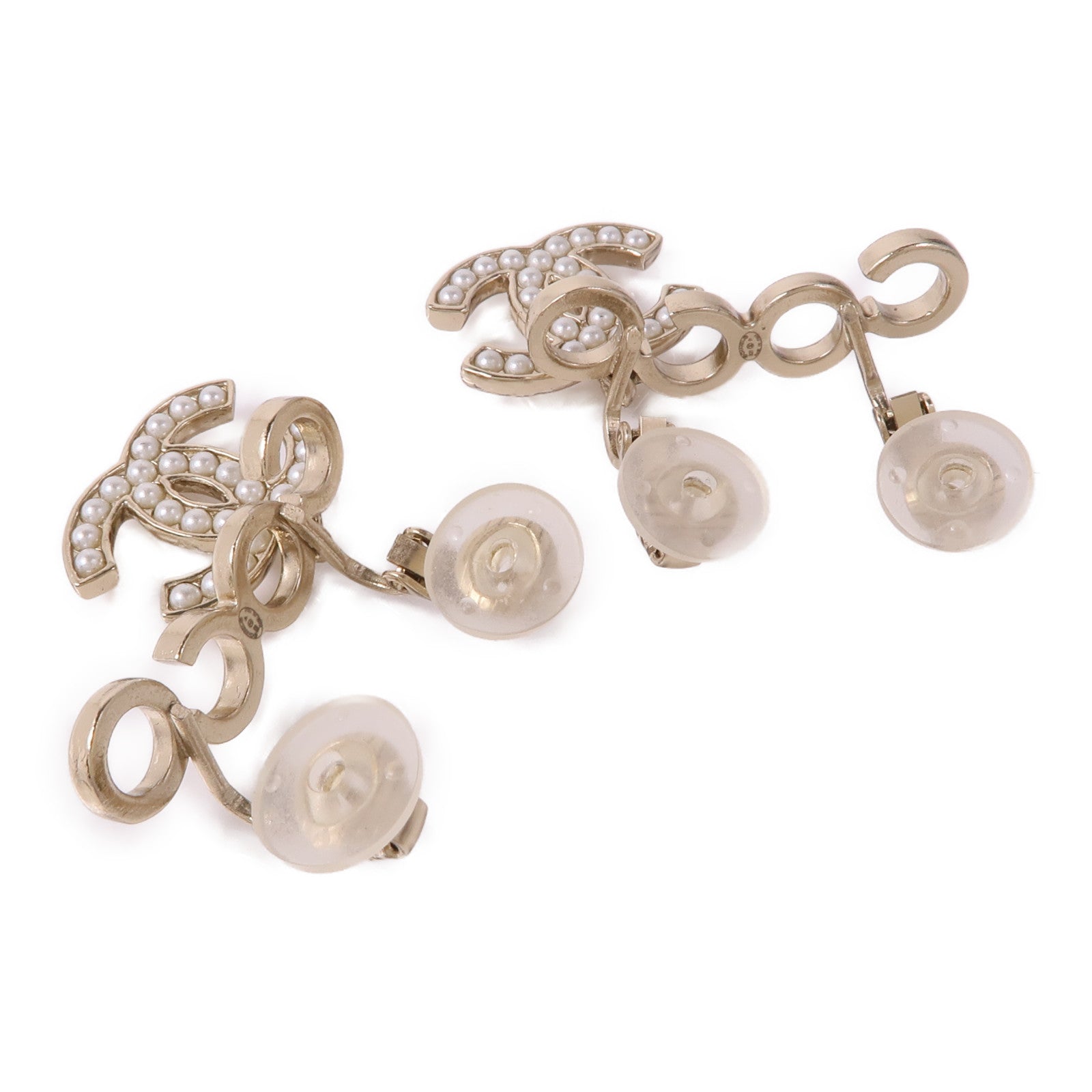 CHANEL CC Earrings Metal Gold White