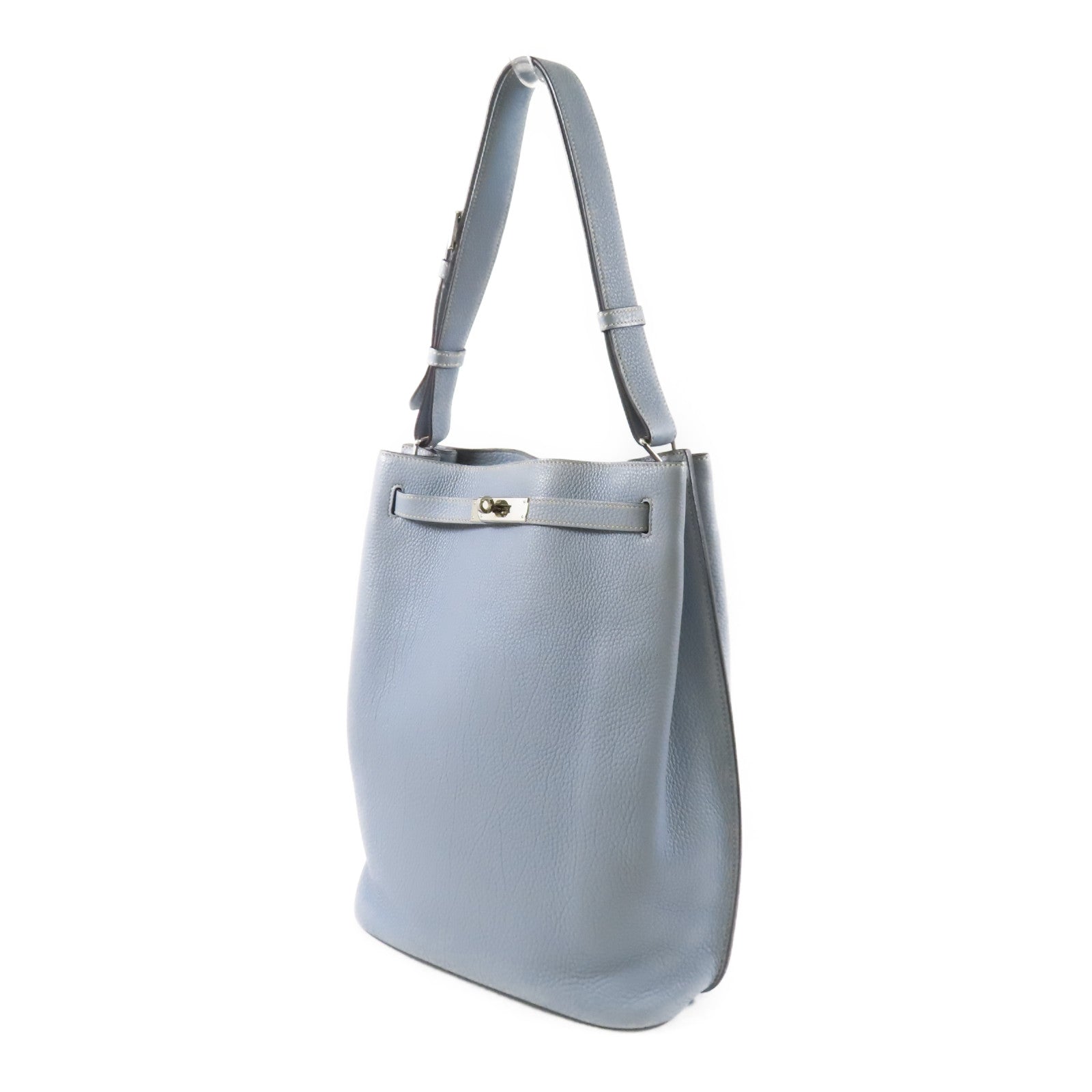 HERMES Clemence皮革So Kelly 26銀扣肩背袋J7 Bleu Lin