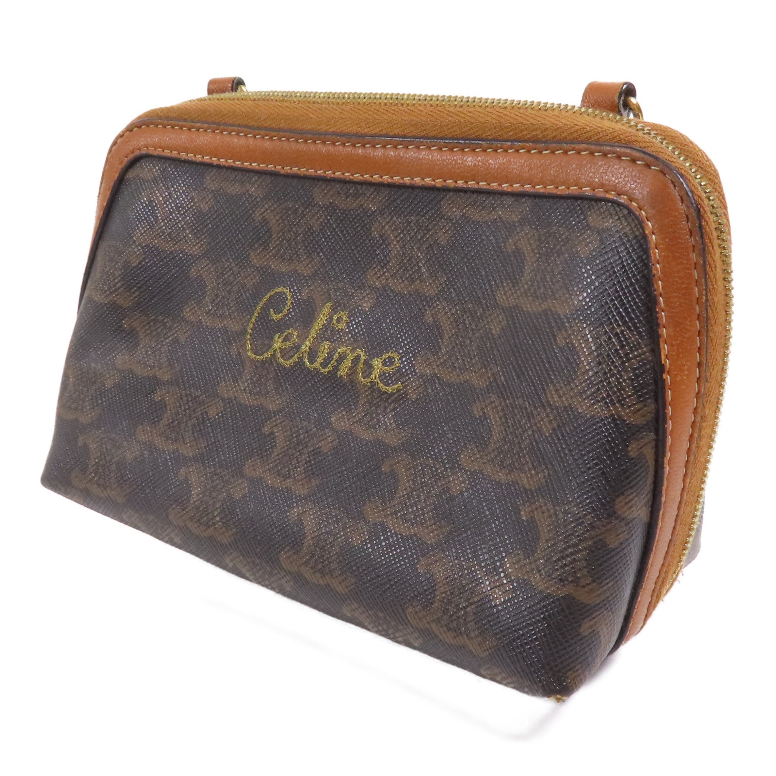 CELINE 塗層帆布Chain Shoulder金扣鏈帶肩背袋