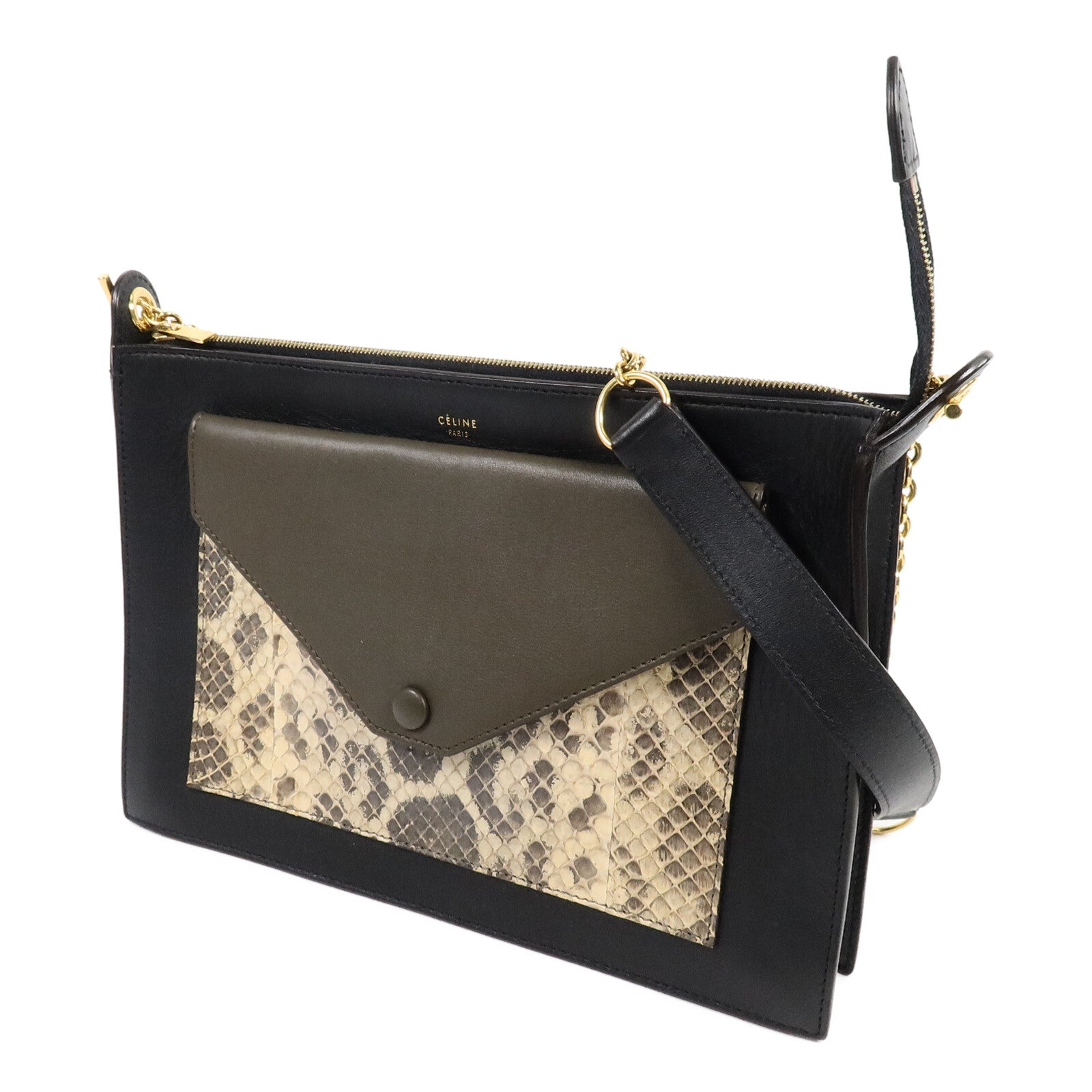 CELINE 牛皮皮革Tricolor Pocket Envelope Pouch Bag肩背袋