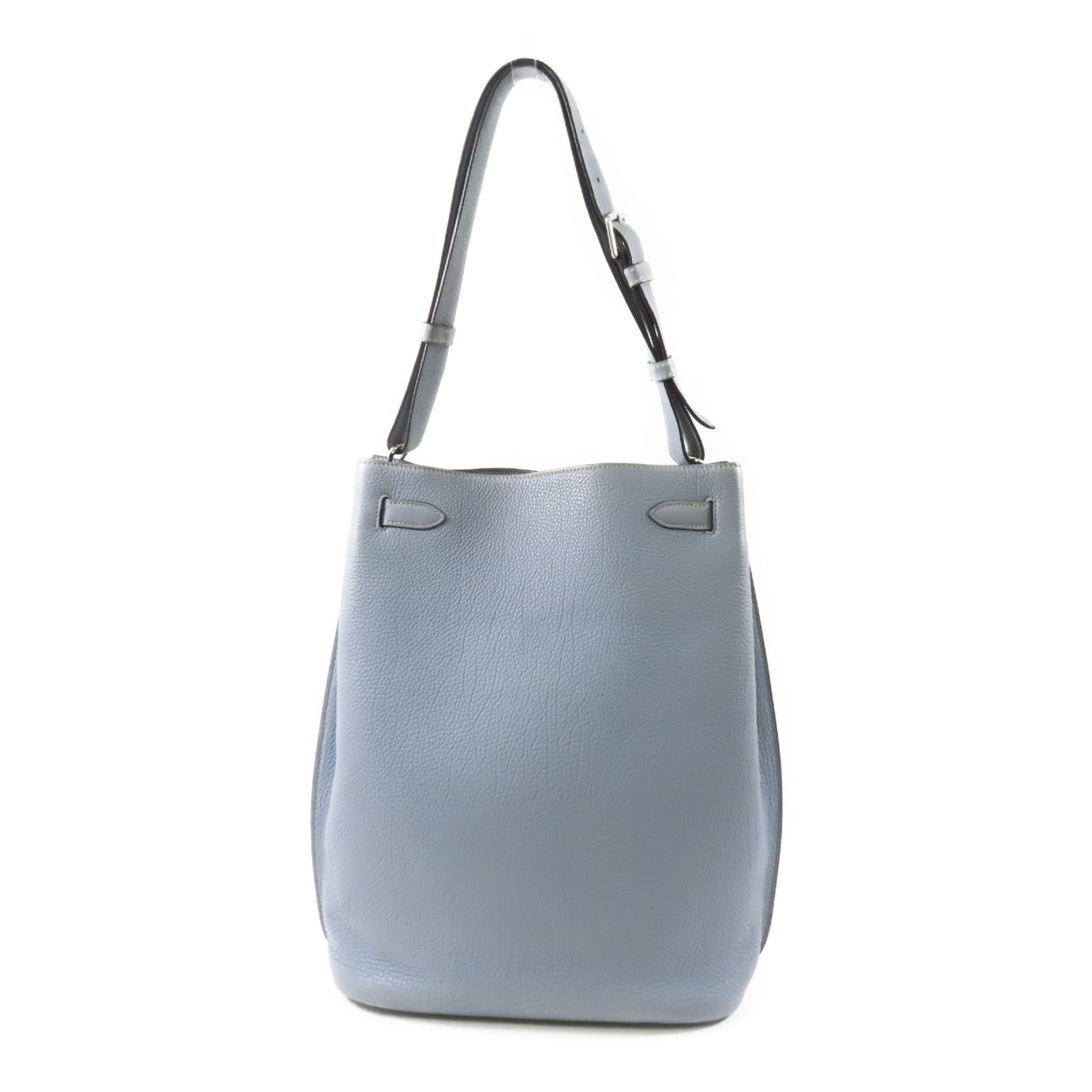 HERMES Clemence皮革So Kelly 26銀扣肩背袋J7 Bleu Lin