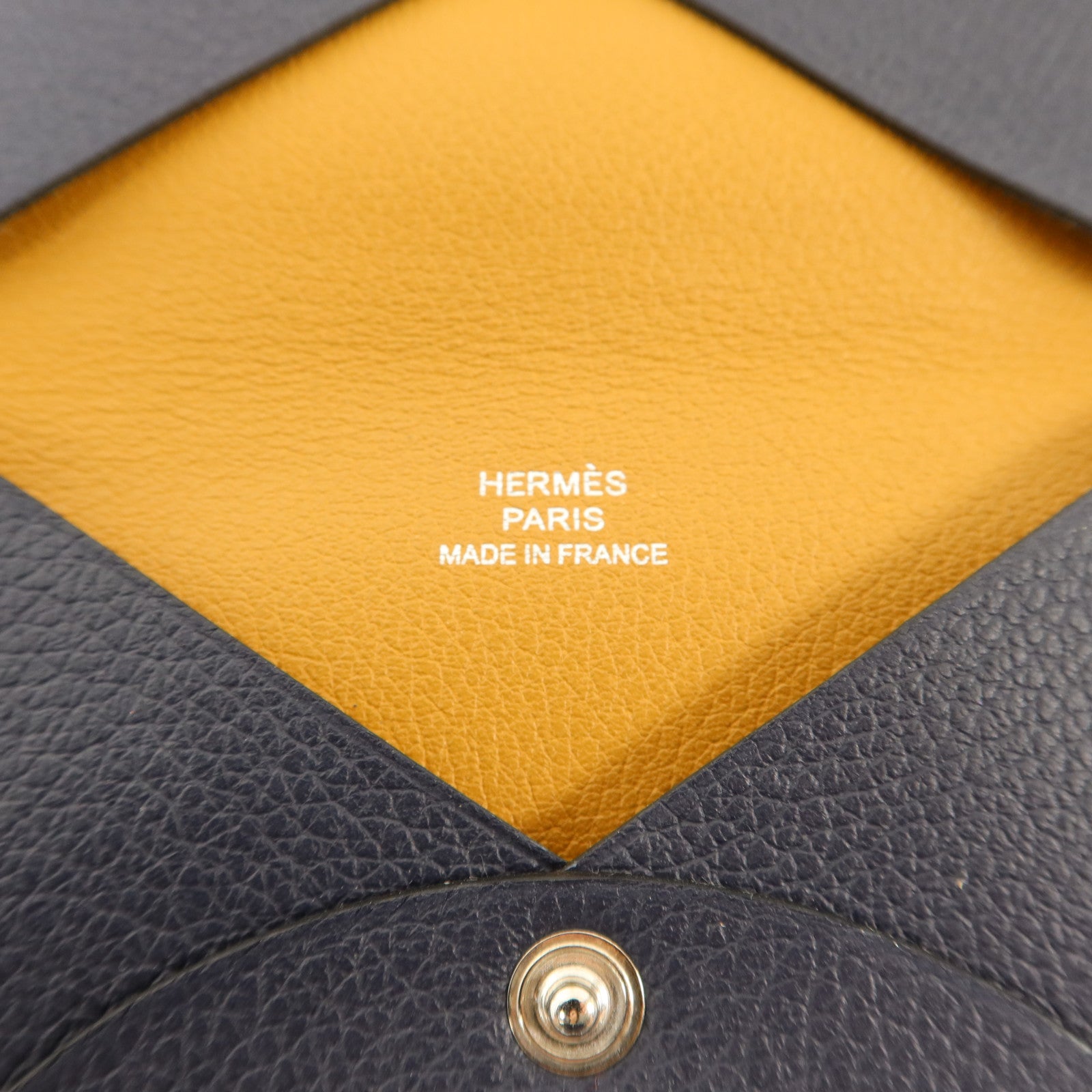 HERMES Evercolor皮革Calvi Card Case銀扣卡片套Bleu Nuit