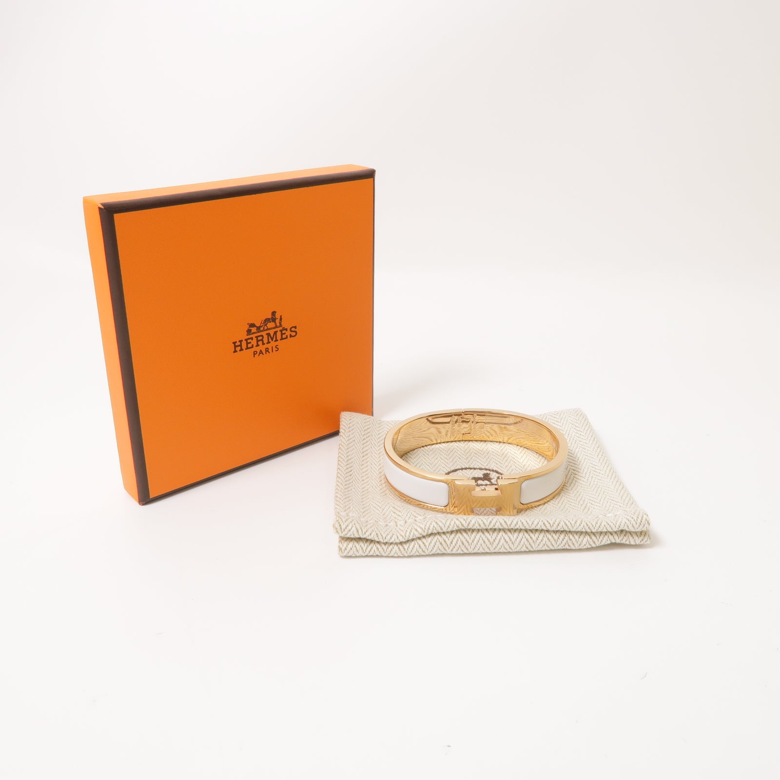 HERMES 琺瑯/金屬Clic H Bracelet手鐲白色