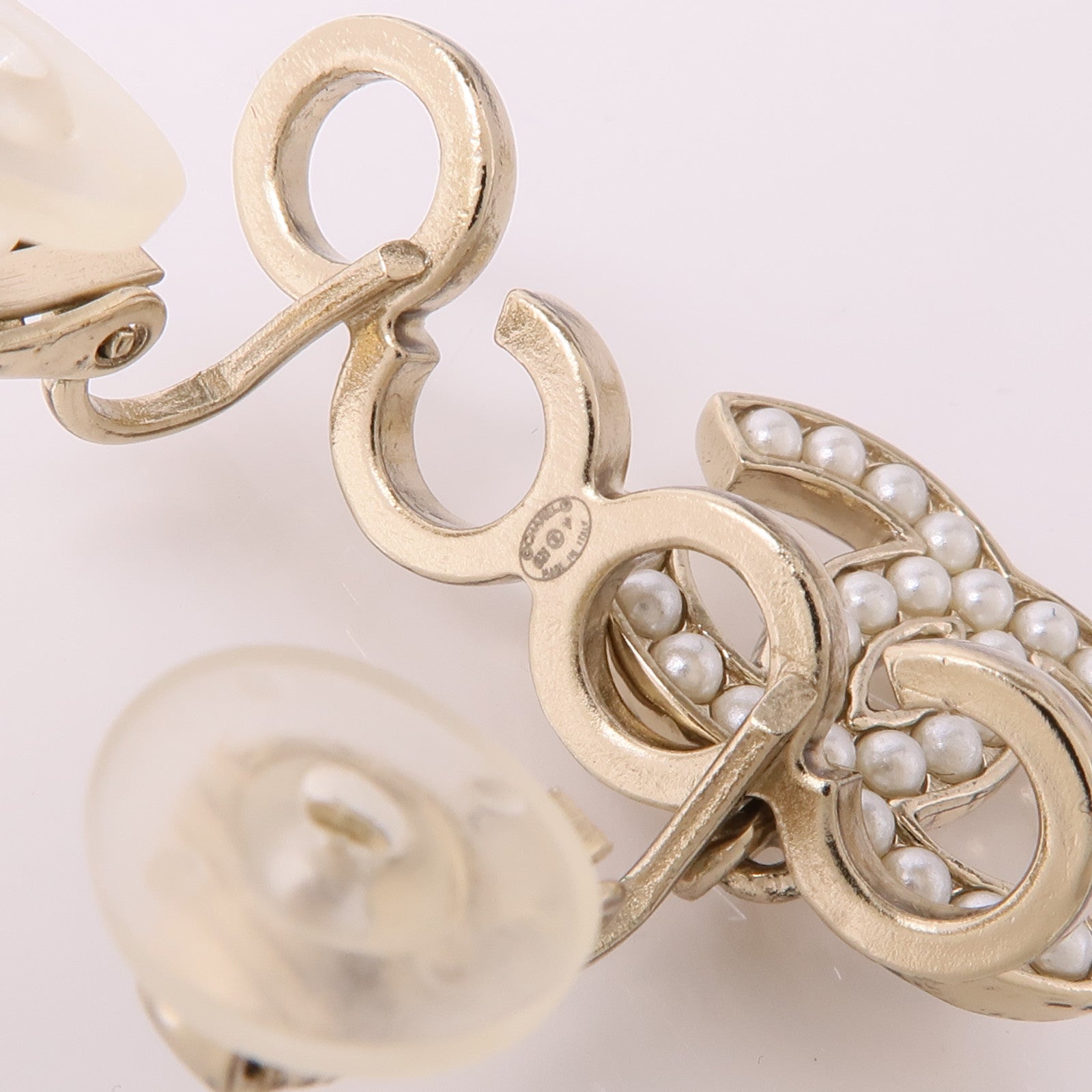 CHANEL CC Earrings Metal Gold White