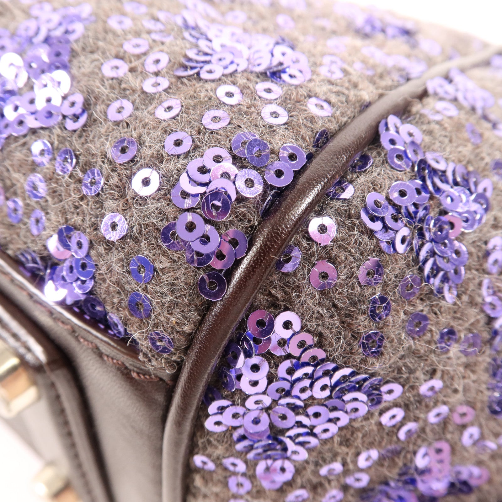 LOUIS VUITTON 皮革/珠片Shoulder Bag銀扣手挽袋