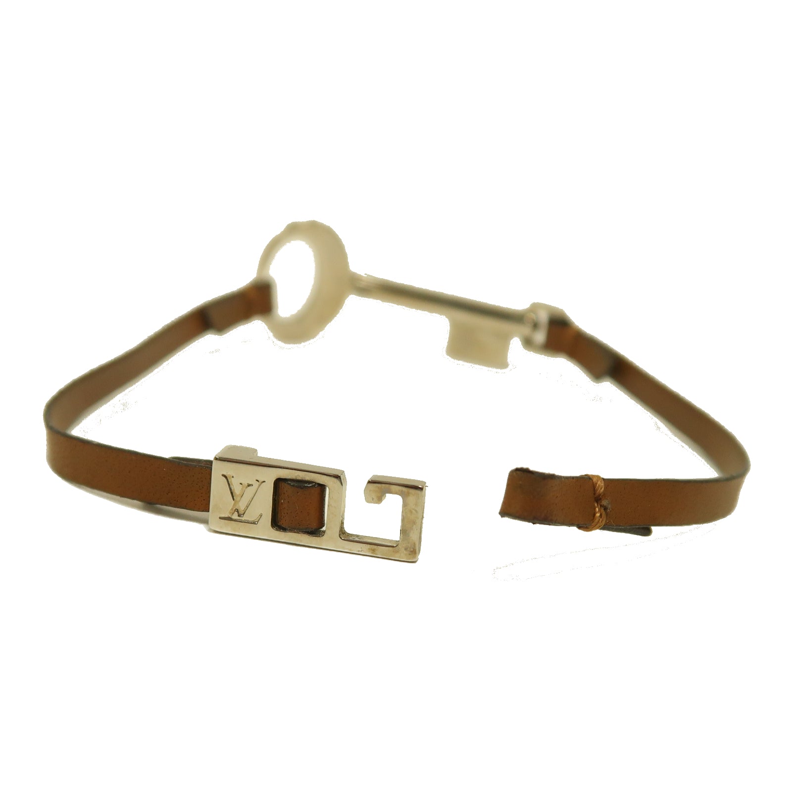 LOUIS VUITTON 牛皮皮革/金屬Travel Key Bracelet金扣手鐲啡色/金色
