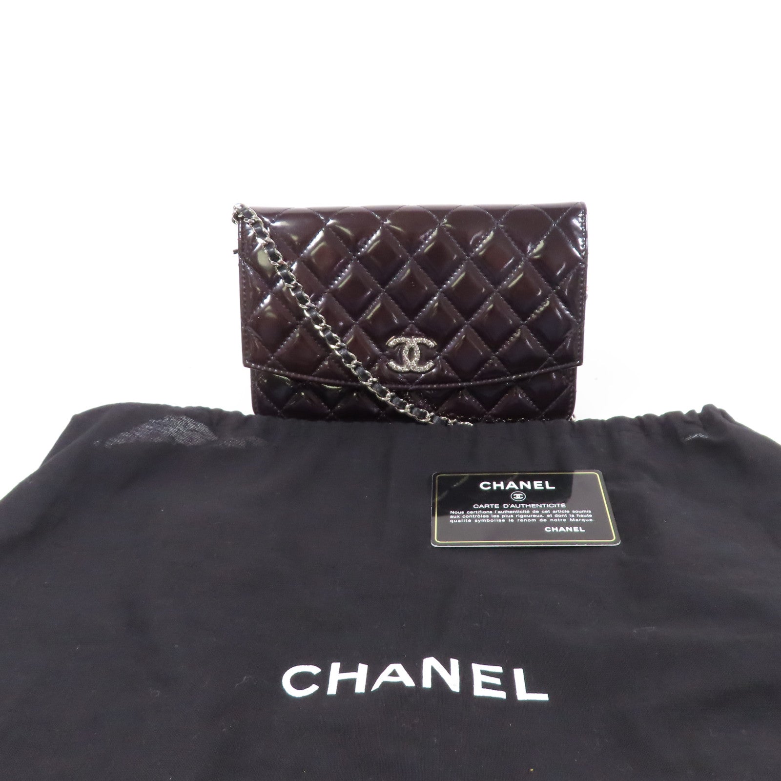 CHANEL 漆皮皮革WOC Wallet On Chain銀扣鏈帶肩背袋