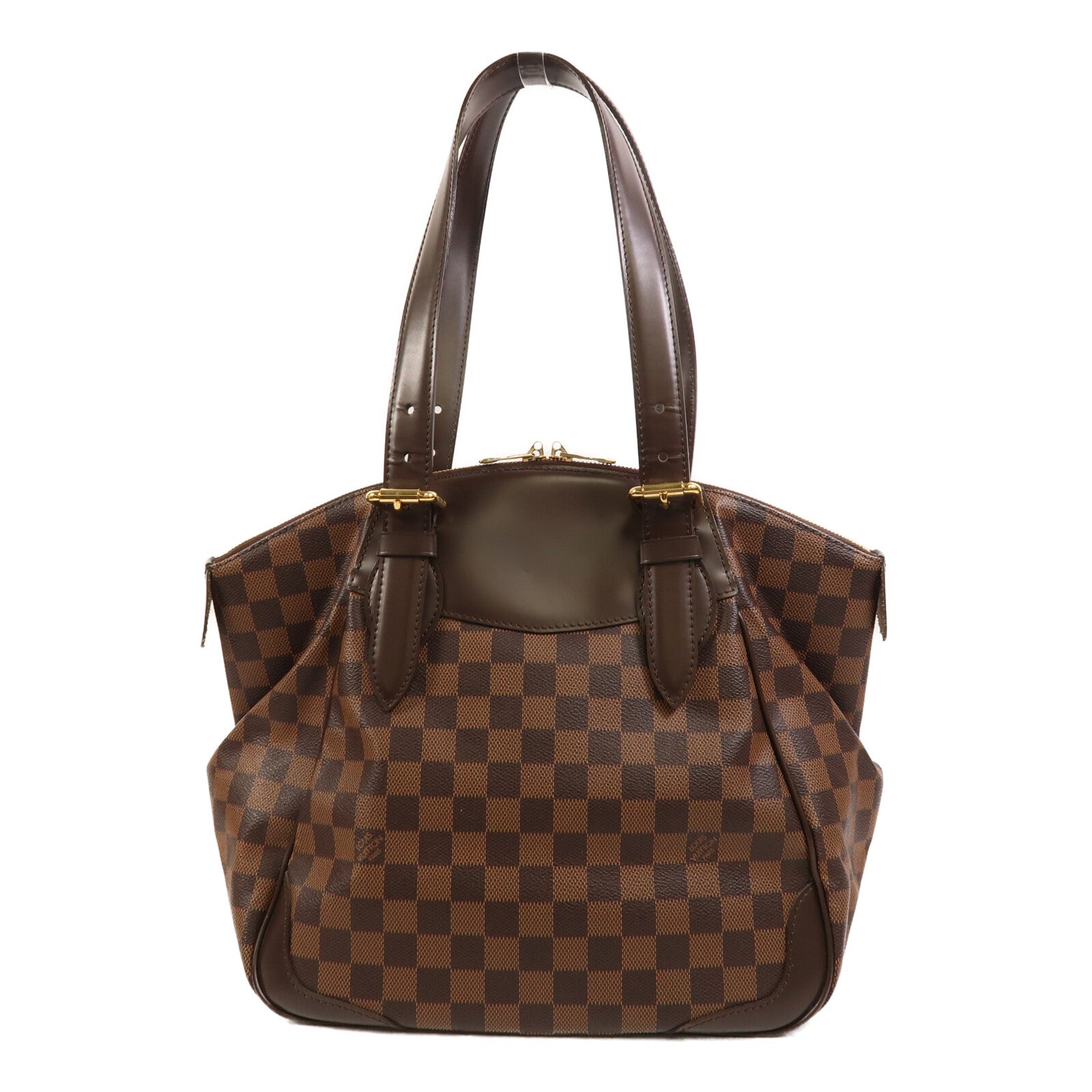 LOUIS VUITTON Damier Verona MM金扣肩背袋棕色