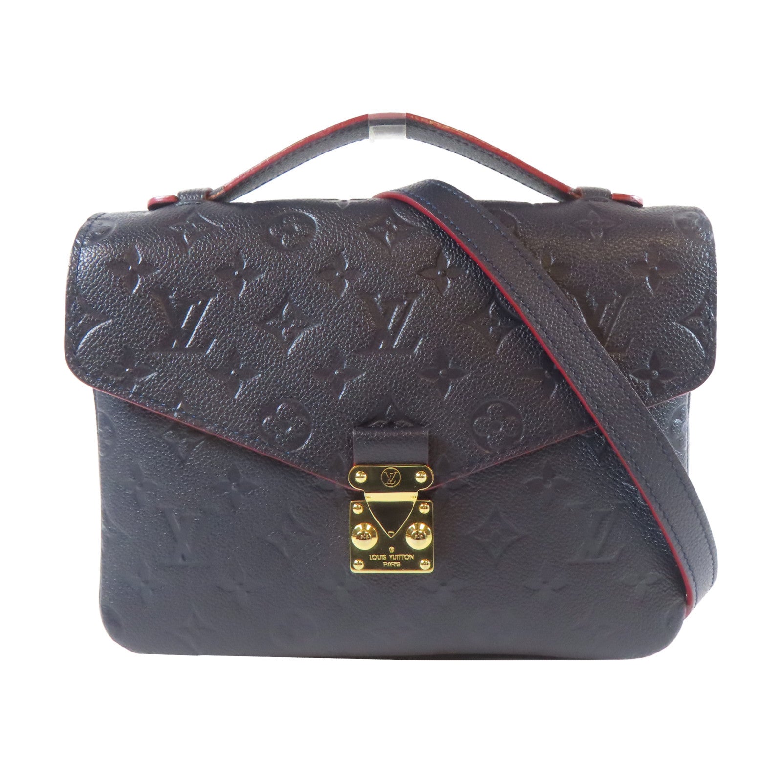 LOUIS VUITTON Monogram Empreinte Pochette Metis金扣手挽肩背兩用袋深藍色