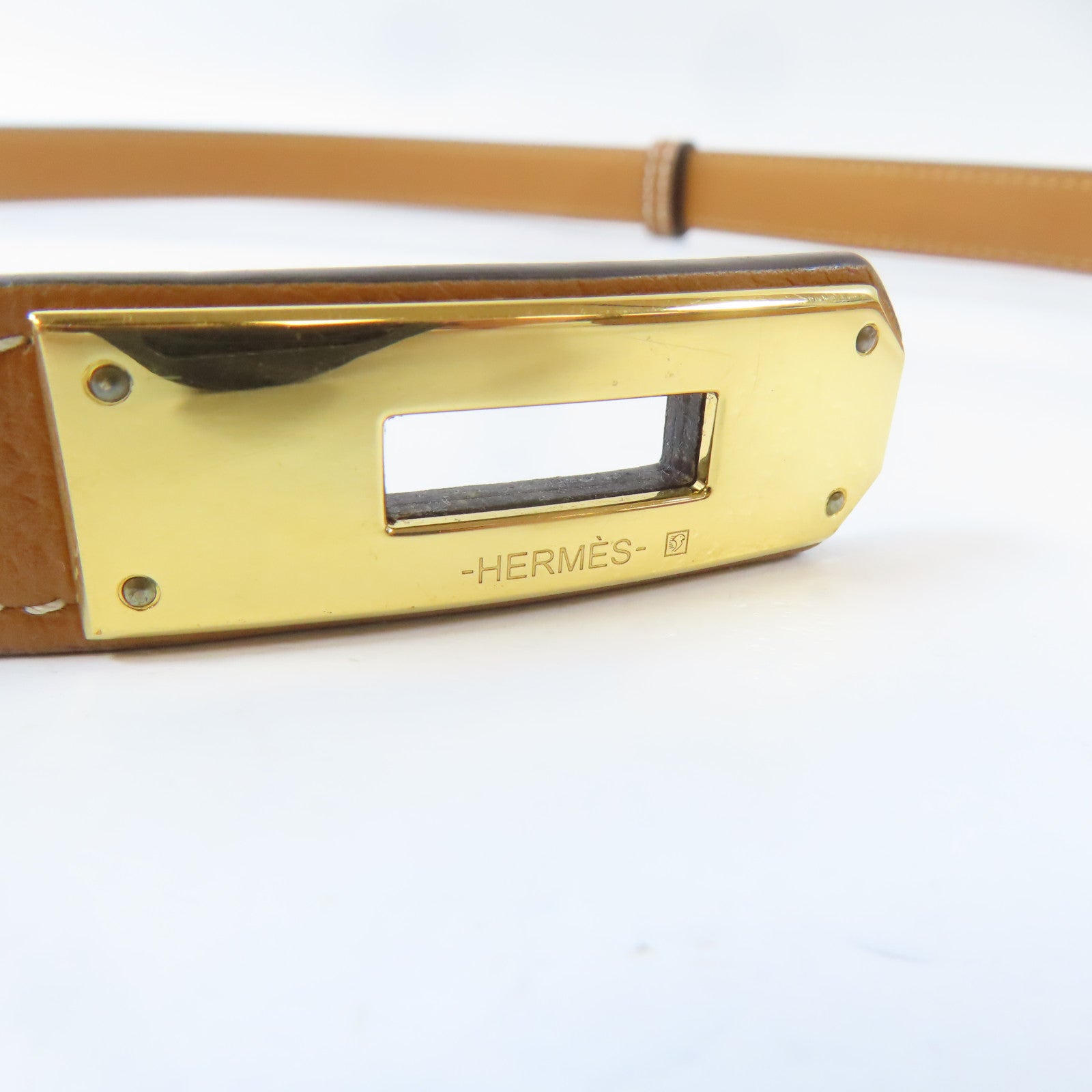 HERMES Epsom皮革Kelly Belt金扣皮帶Gold/金色/經典駝色