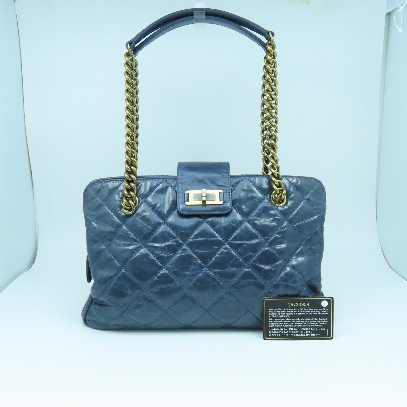 CHANEL 【清倉大減價】菱格牛皮皮革Shoulder Bag金扣肩背袋藍色