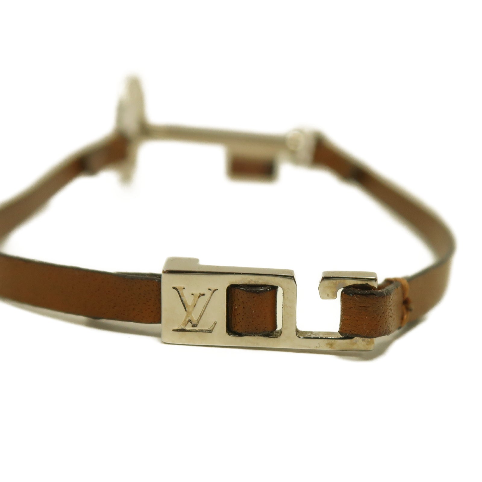 LOUIS VUITTON 牛皮皮革/金屬Travel Key Bracelet金扣手鐲啡色/金色