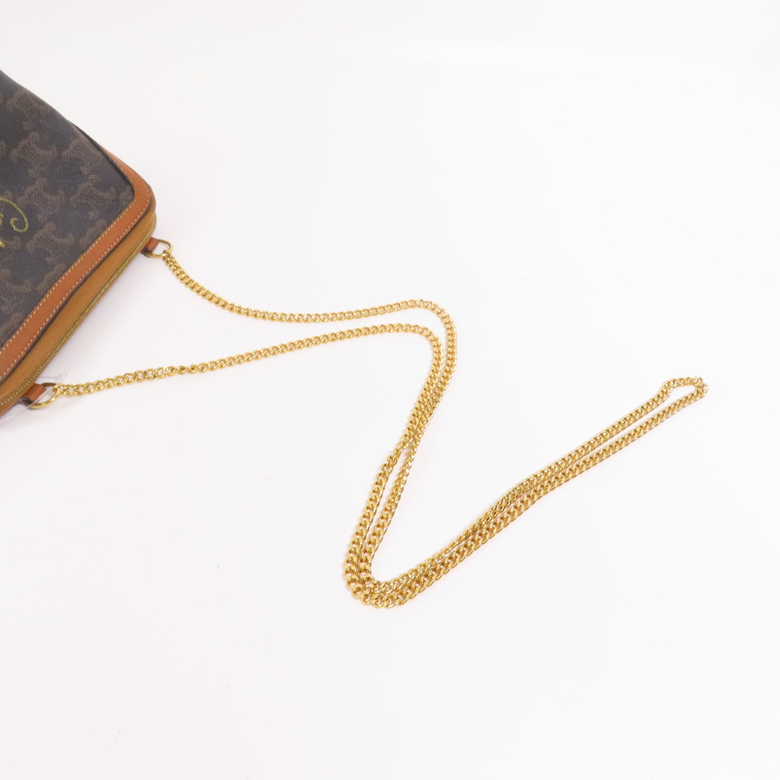 CELINE 塗層帆布Chain Shoulder金扣鏈帶肩背袋