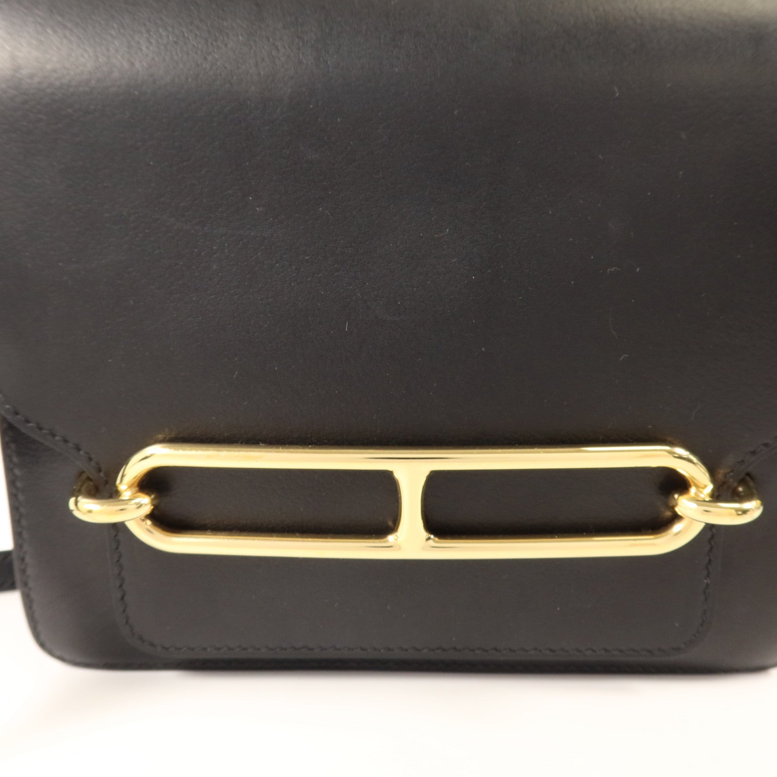 HERMES Evergrain皮革Mini Roulis金扣肩背袋Black