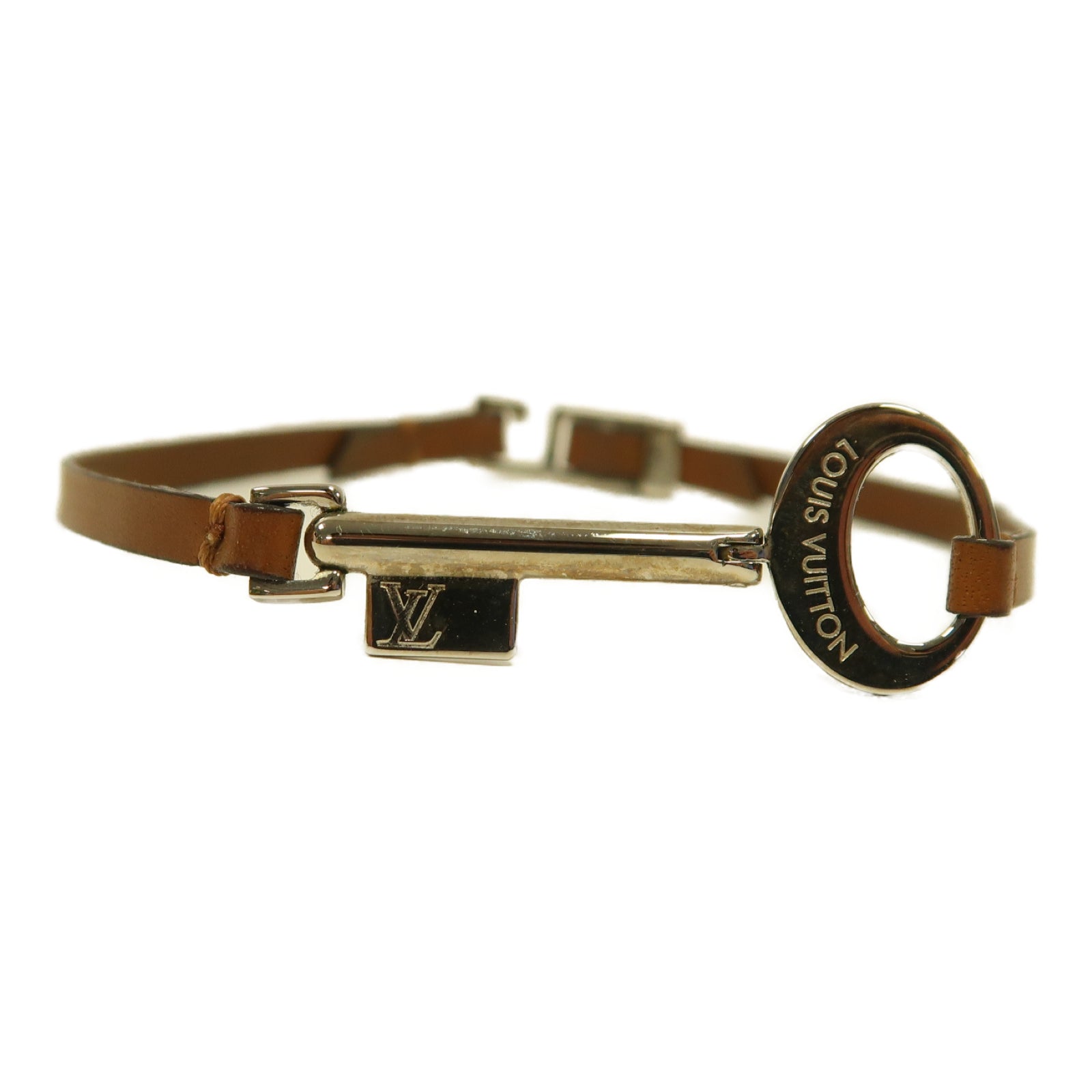 LOUIS VUITTON 牛皮皮革/金屬Travel Key Bracelet金扣手鐲啡色/金色