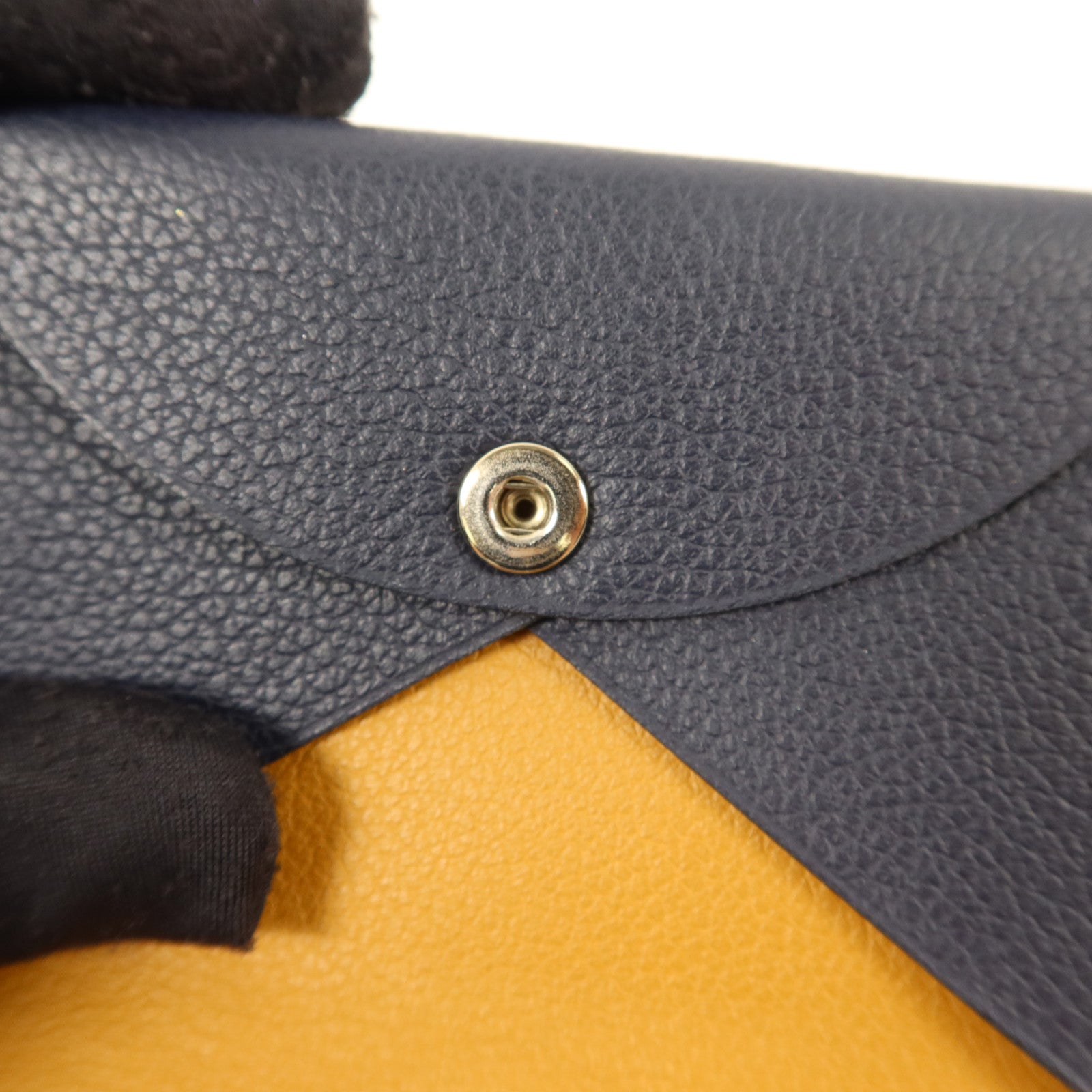 HERMES Evercolor皮革Calvi Card Case銀扣卡片套Bleu Nuit