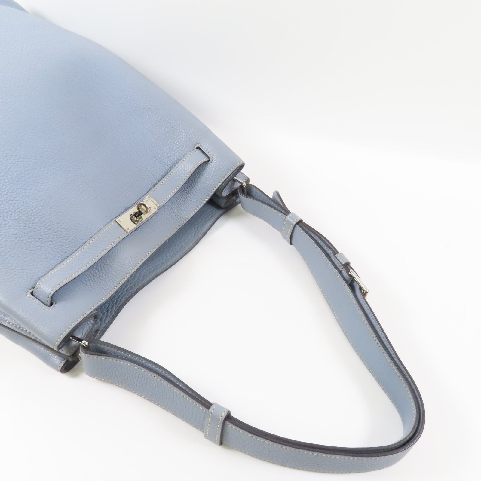 HERMES Clemence皮革So Kelly 26銀扣肩背袋J7 Bleu Lin