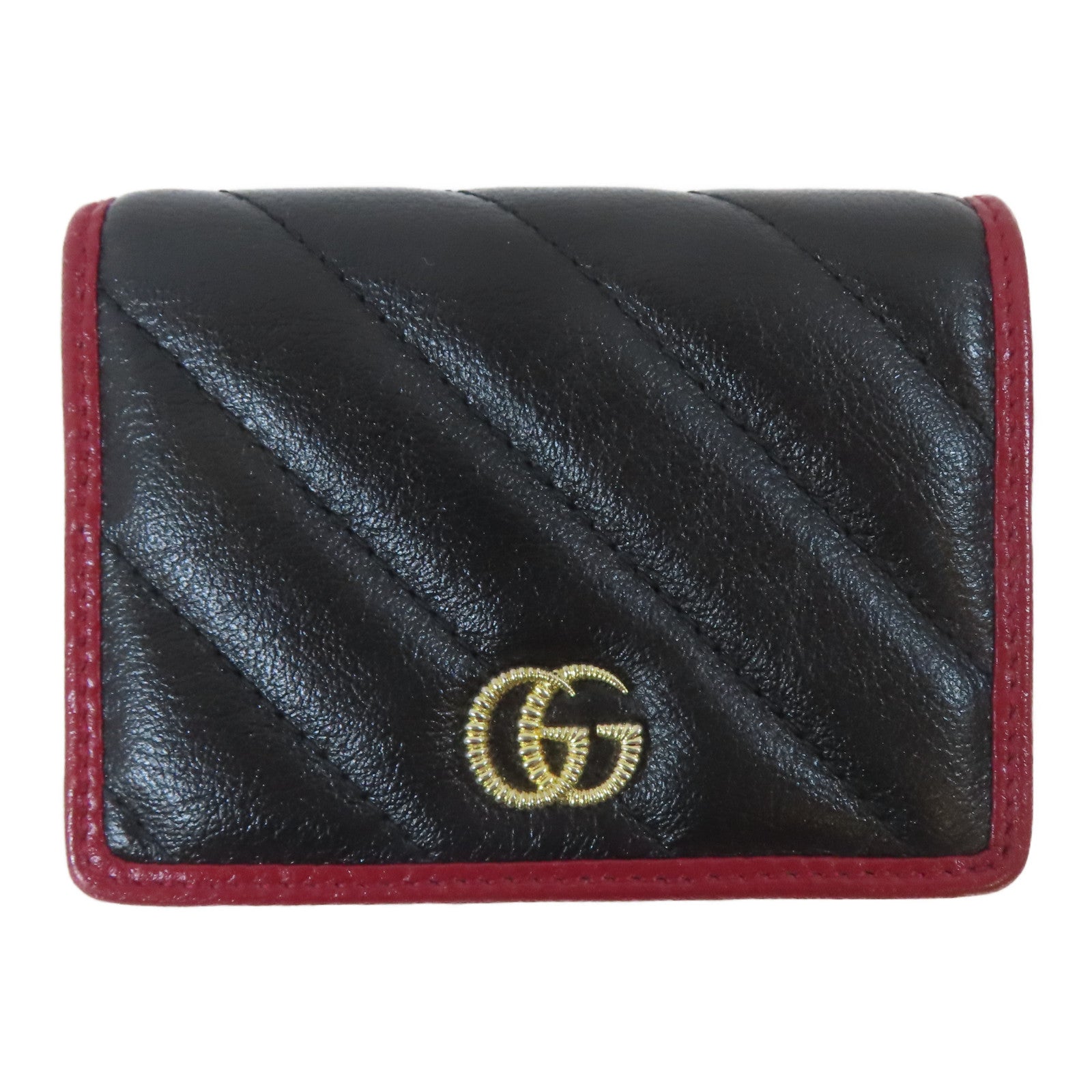 GUCCI 斜紋牛皮皮革Wallet金扣錢包黑色/紅色
