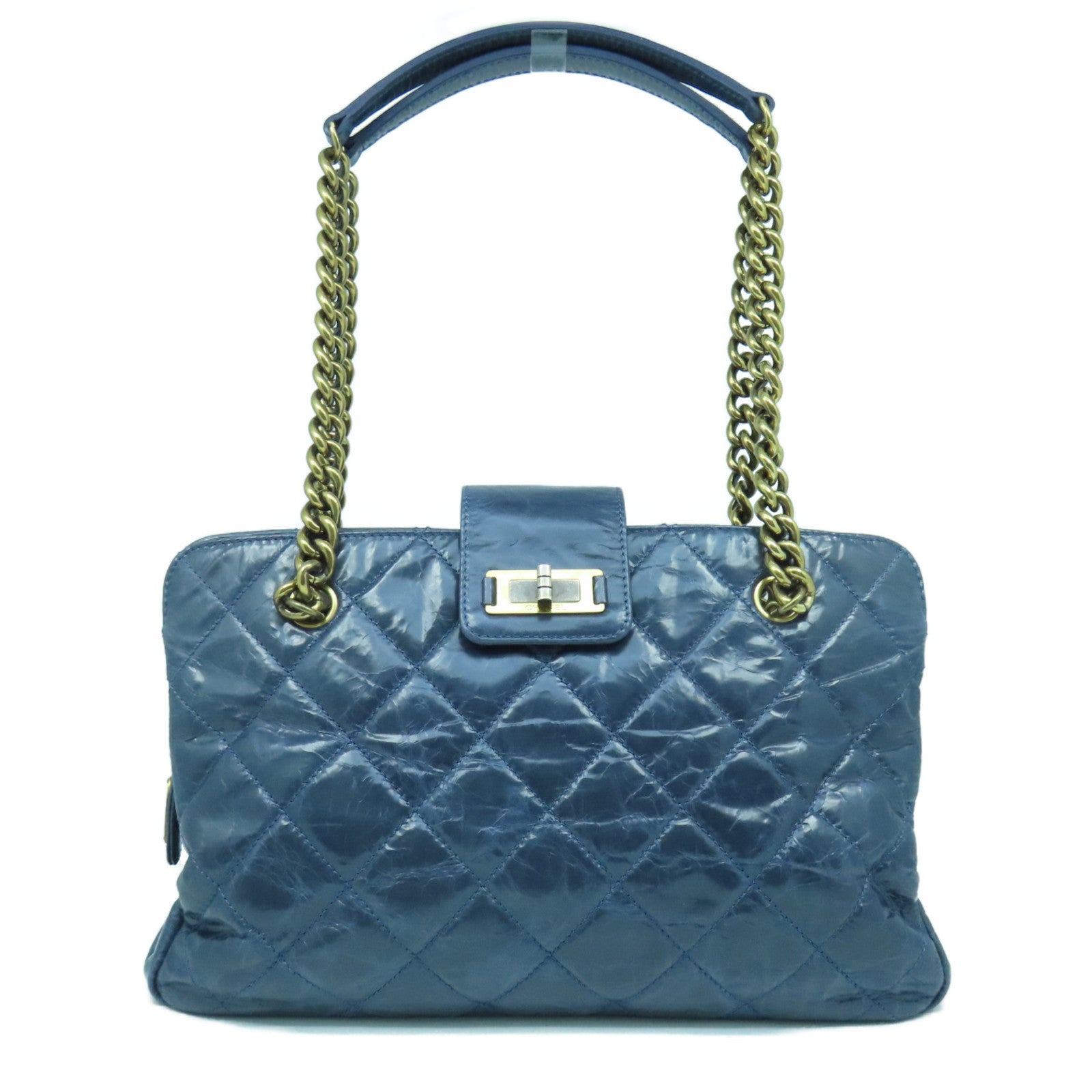 CHANEL 【清倉大減價】菱格牛皮皮革Shoulder Bag金扣肩背袋藍色
