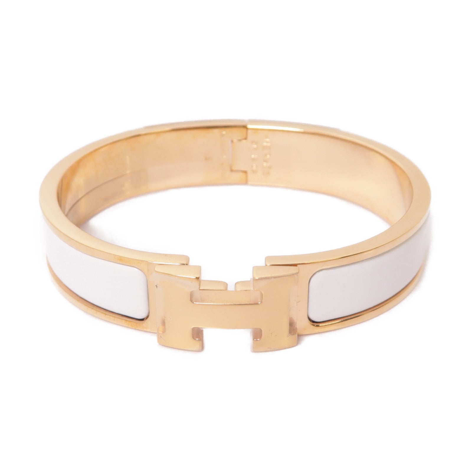 HERMES 琺瑯/金屬Clic H Bracelet手鐲白色