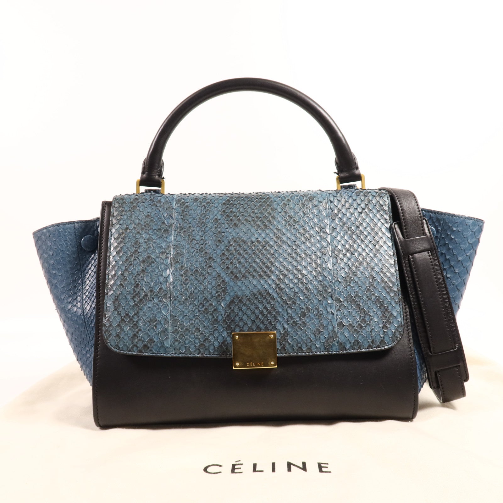 CELINE 牛皮皮革/蛇皮皮革Trapeze Small銀扣手挽肩背兩用袋