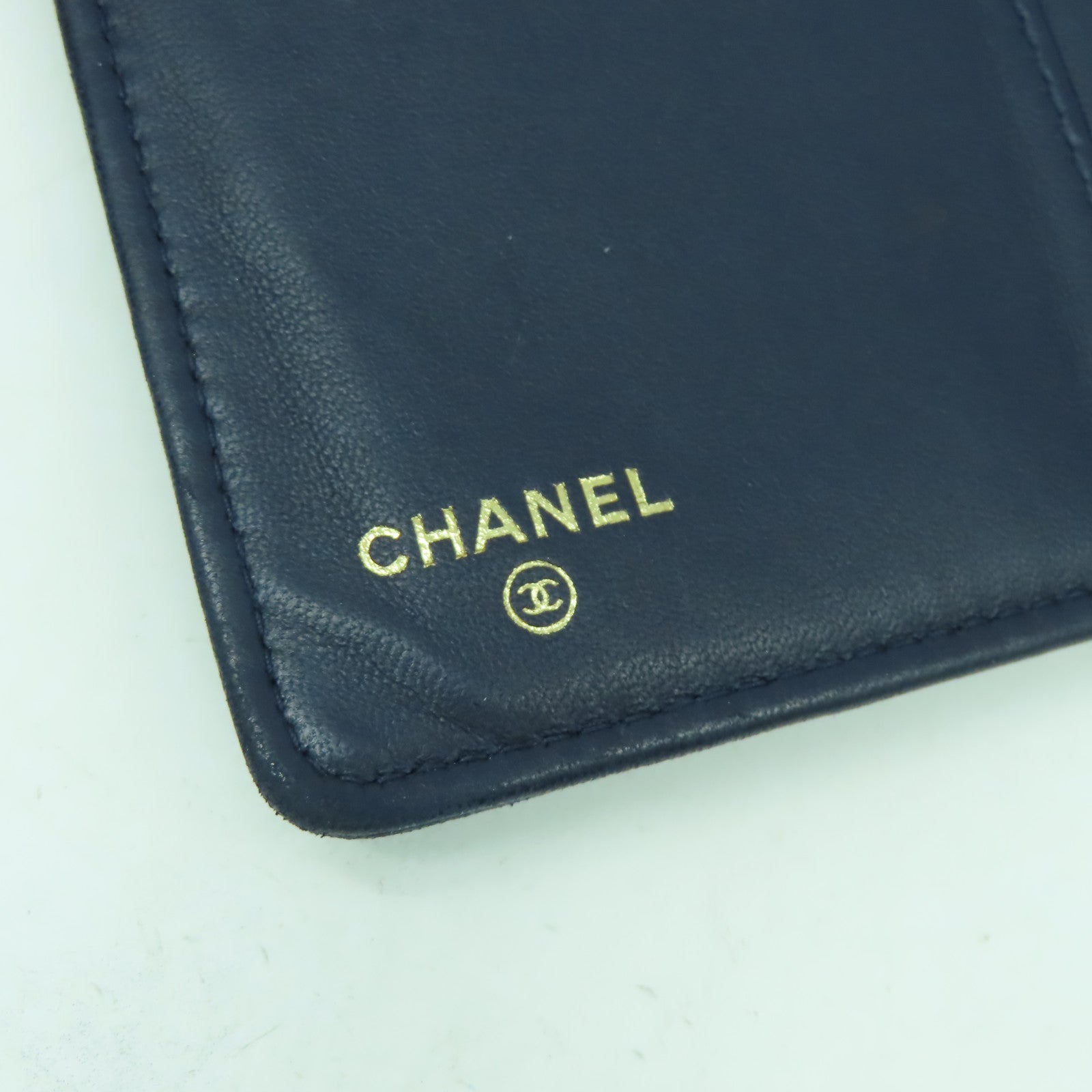 CHANEL 【激減優惠】菱格羊皮皮革Boy Long Wallet金扣長錢包深藍色