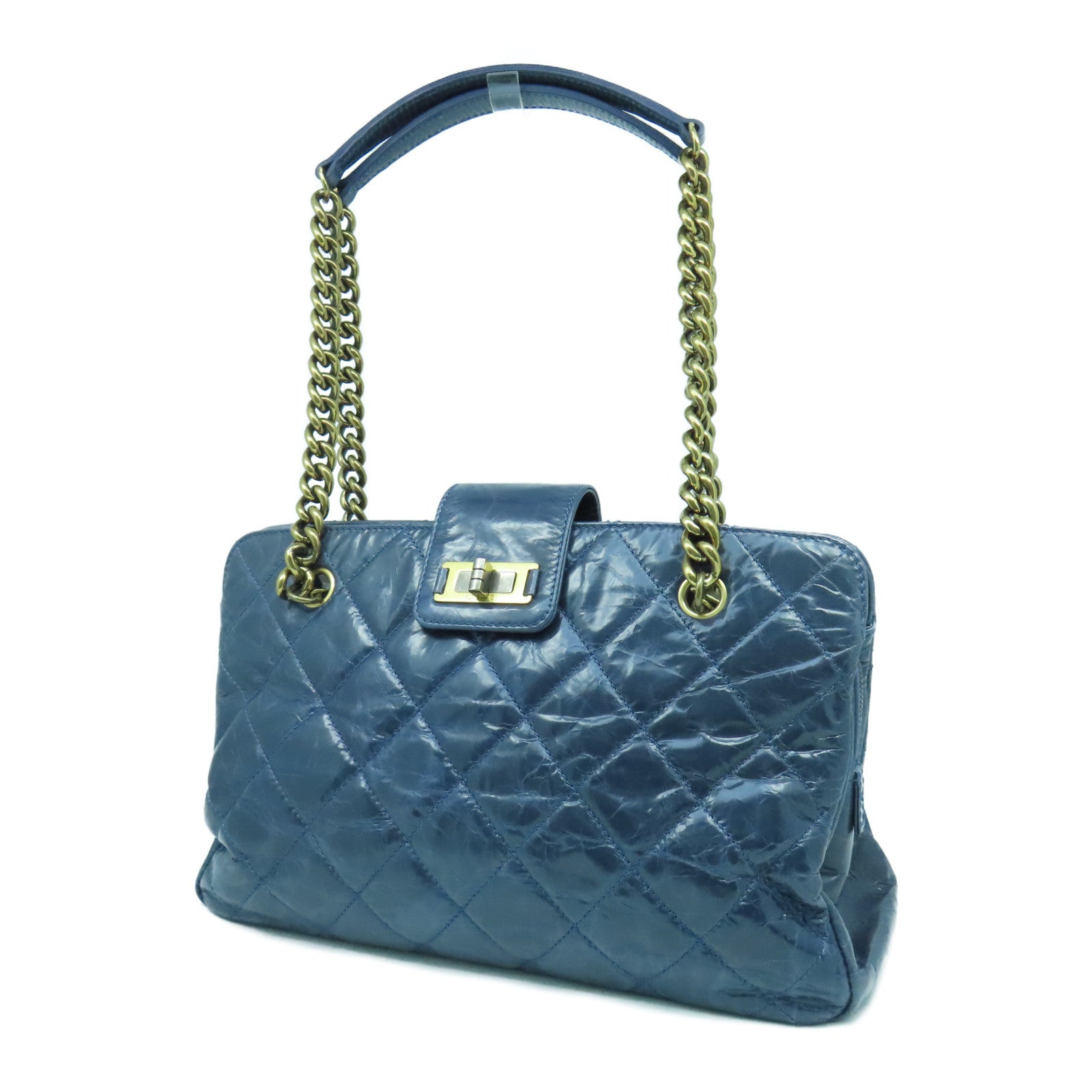CHANEL 【清倉大減價】菱格牛皮皮革Shoulder Bag金扣肩背袋藍色