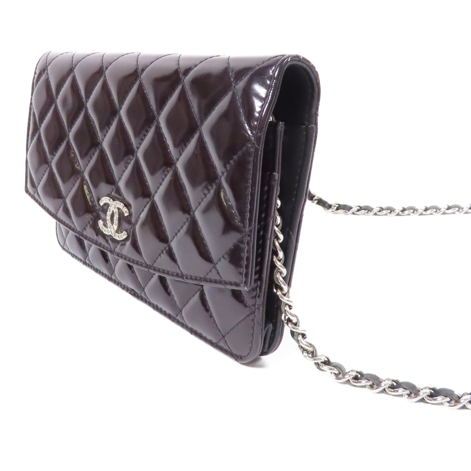 CHANEL 漆皮皮革WOC Wallet On Chain銀扣鏈帶肩背袋