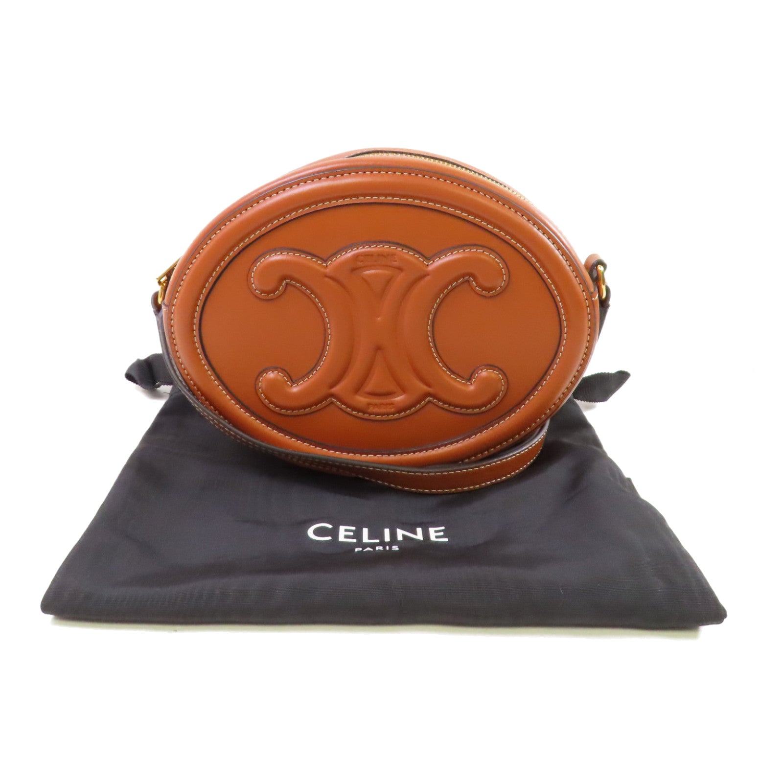 CELINE 牛皮皮革Oval Cuir Triomphe Shoulder Bag金扣肩背袋啡色