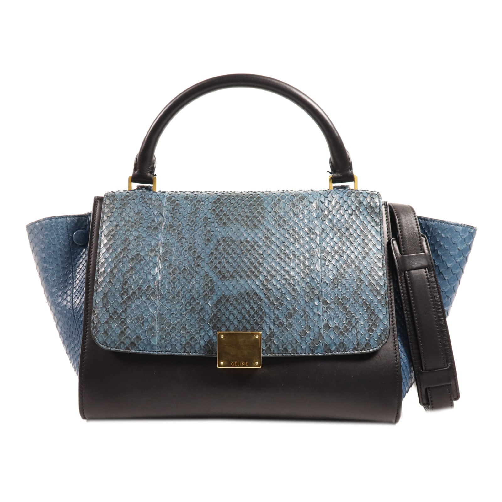 CELINE 牛皮皮革/蛇皮皮革Trapeze Small銀扣手挽肩背兩用袋