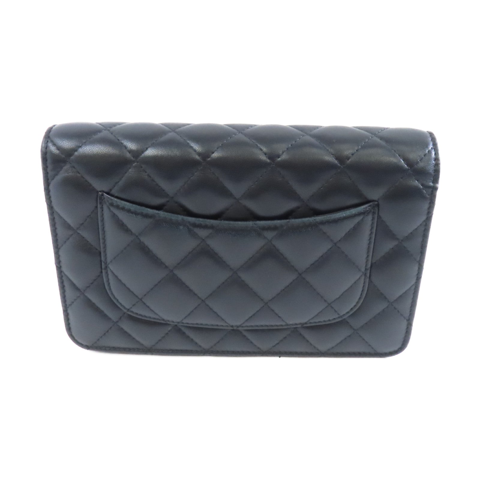 CHANEL 菱格羊皮皮革WOC Wallet On Chain Shoulder Bag金扣鏈帶肩背袋黑色