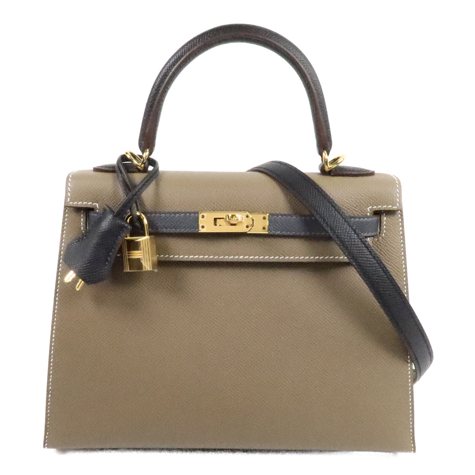 HERMES Epsom皮革Kelly 25手挽肩背兩用袋Etoupe/Ardoise/Noir