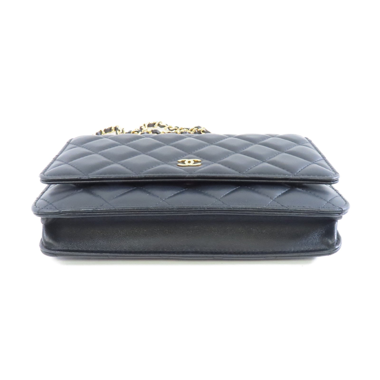 CHANEL 菱格羊皮皮革WOC Wallet On Chain Shoulder Bag金扣鏈帶肩背袋黑色