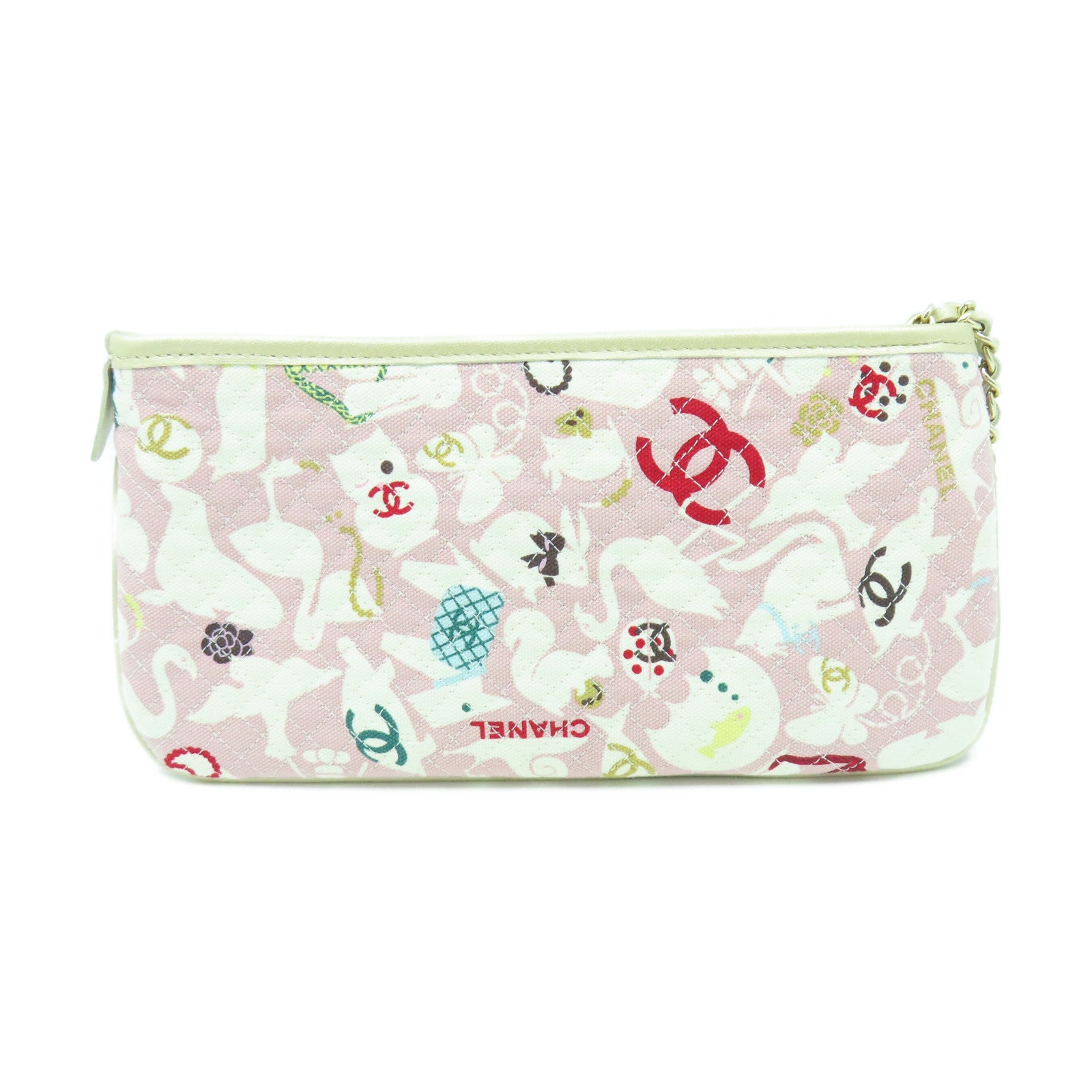 CHANEL 【清倉大減價】菱格帆布Clutch金扣手拿包粉紅色