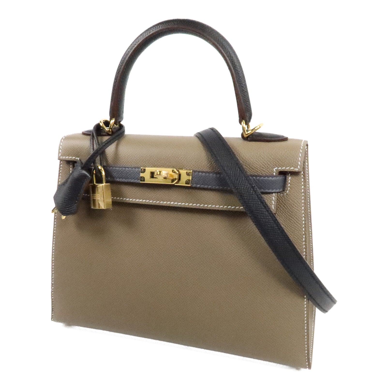 HERMES Epsom皮革Kelly 25手挽肩背兩用袋Etoupe/Ardoise/Noir