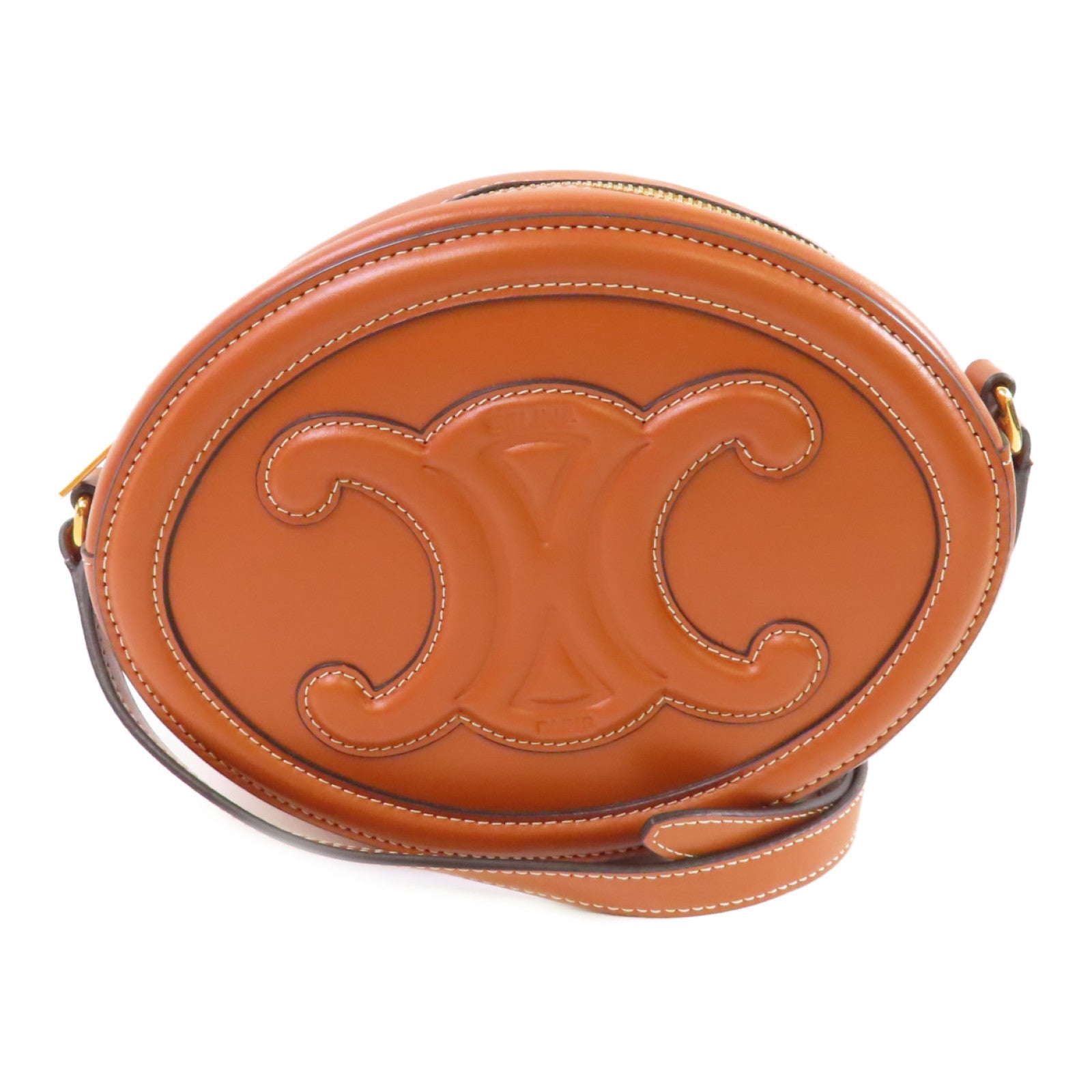 CELINE 牛皮皮革Oval Cuir Triomphe Shoulder Bag金扣肩背袋啡色