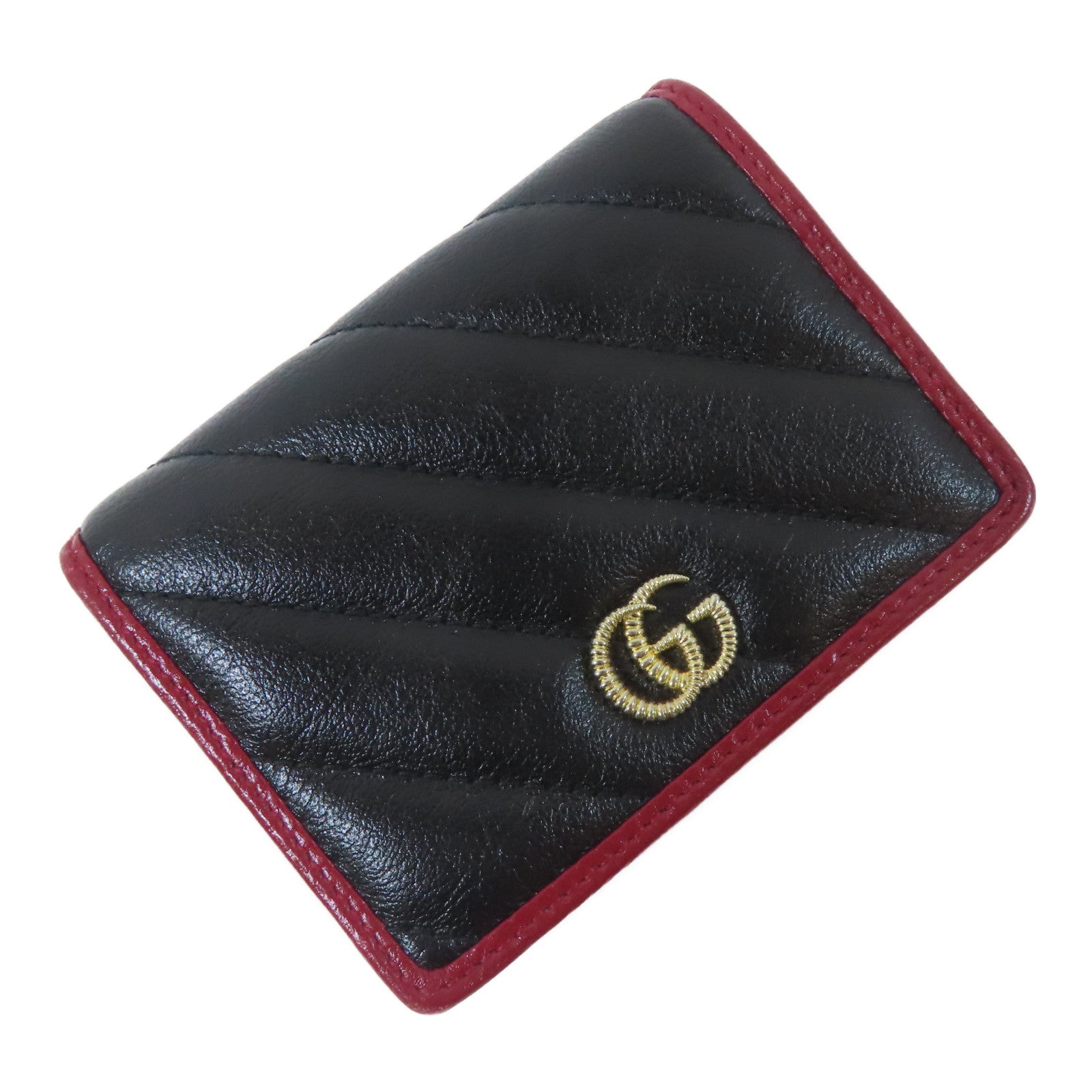 GUCCI 斜紋牛皮皮革Wallet金扣錢包黑色/紅色