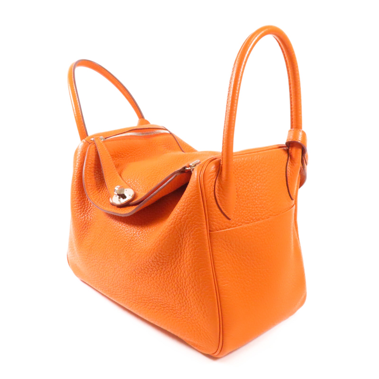 HERMES Clemence皮革Lindy 30銀扣手挽肩背兩用袋Orange