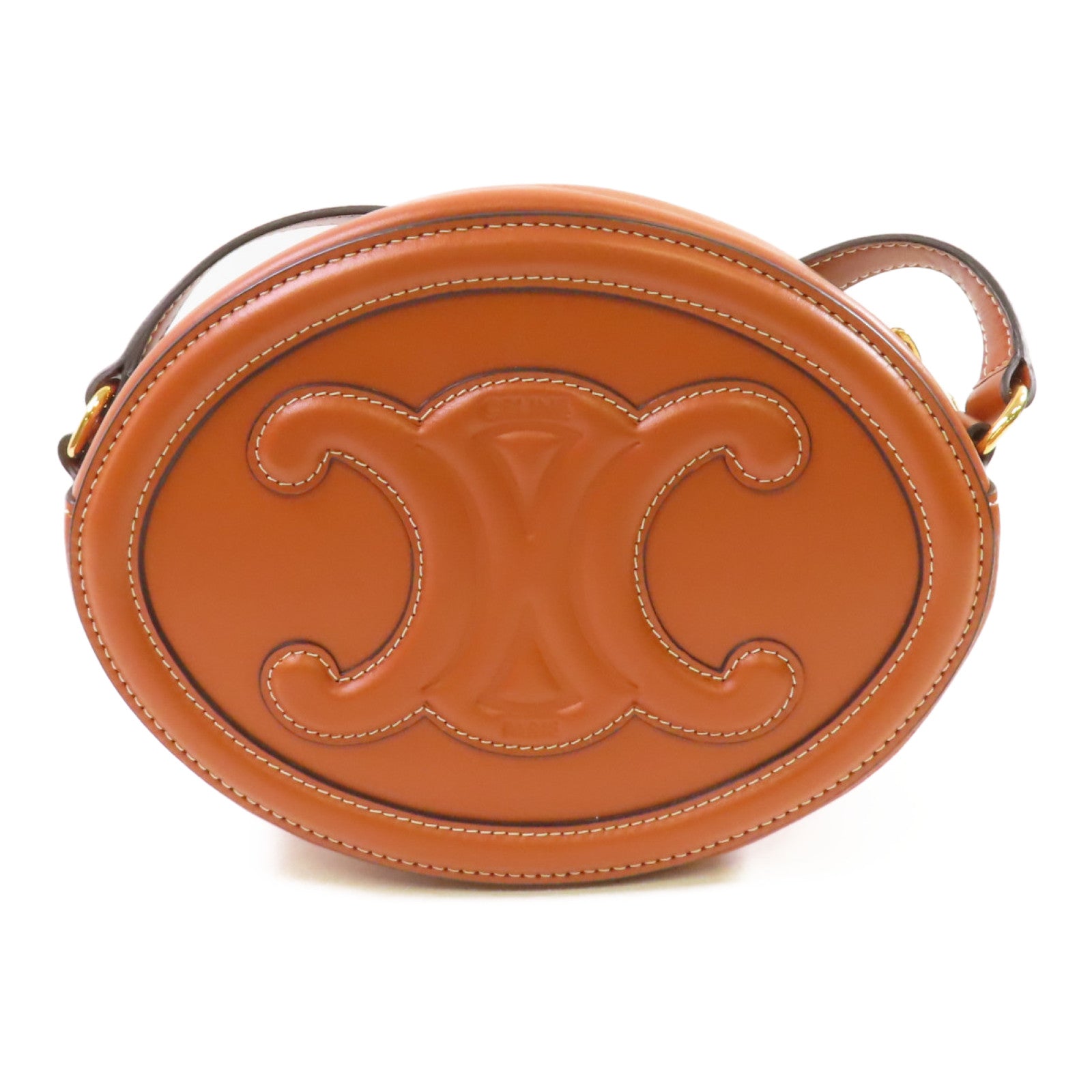CELINE 牛皮皮革Oval Cuir Triomphe Shoulder Bag金扣肩背袋啡色