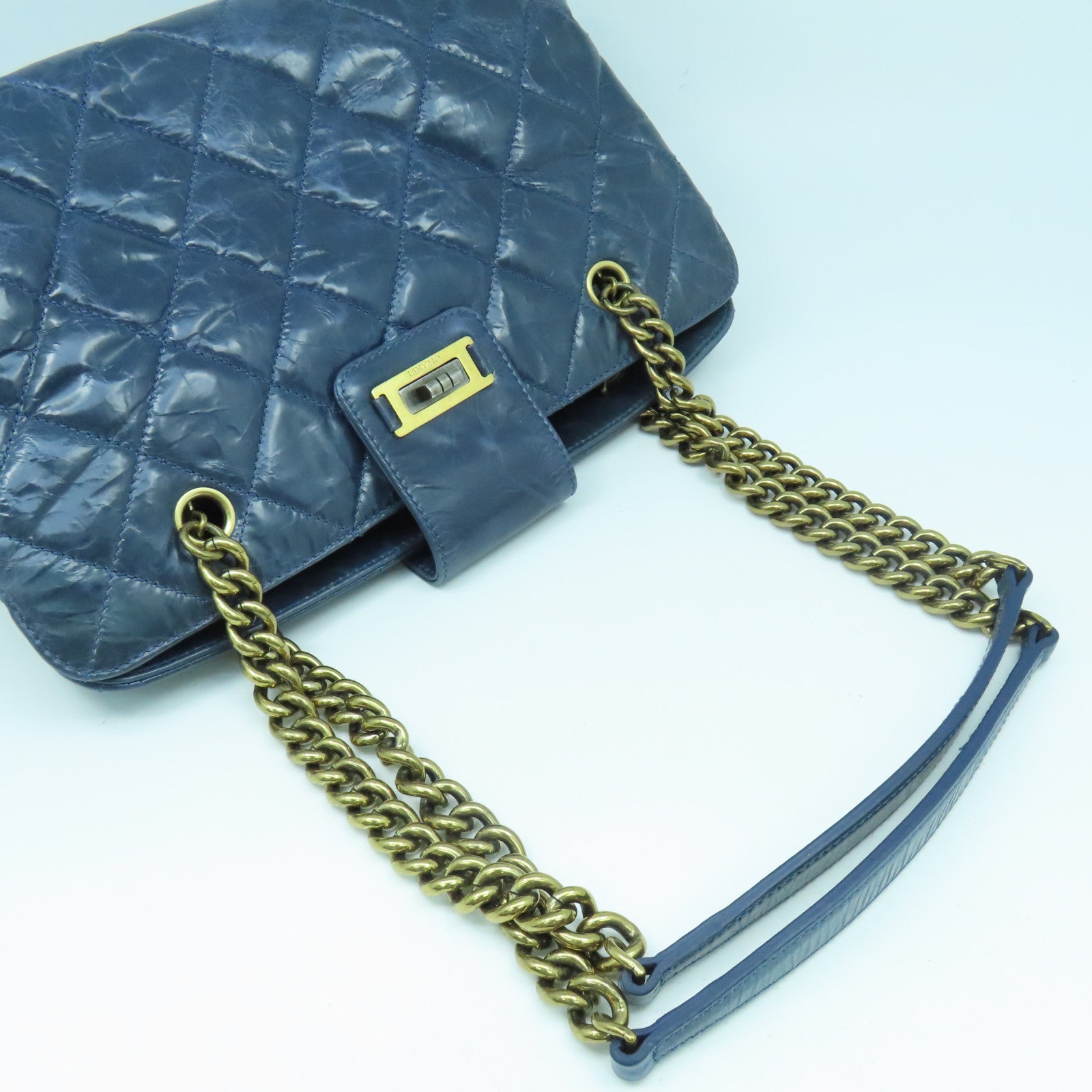 CHANEL 【清倉大減價】菱格牛皮皮革Shoulder Bag金扣肩背袋藍色