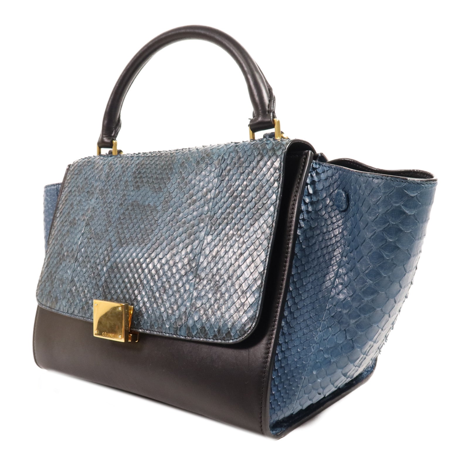 CELINE 牛皮皮革/蛇皮皮革Trapeze Small銀扣手挽肩背兩用袋