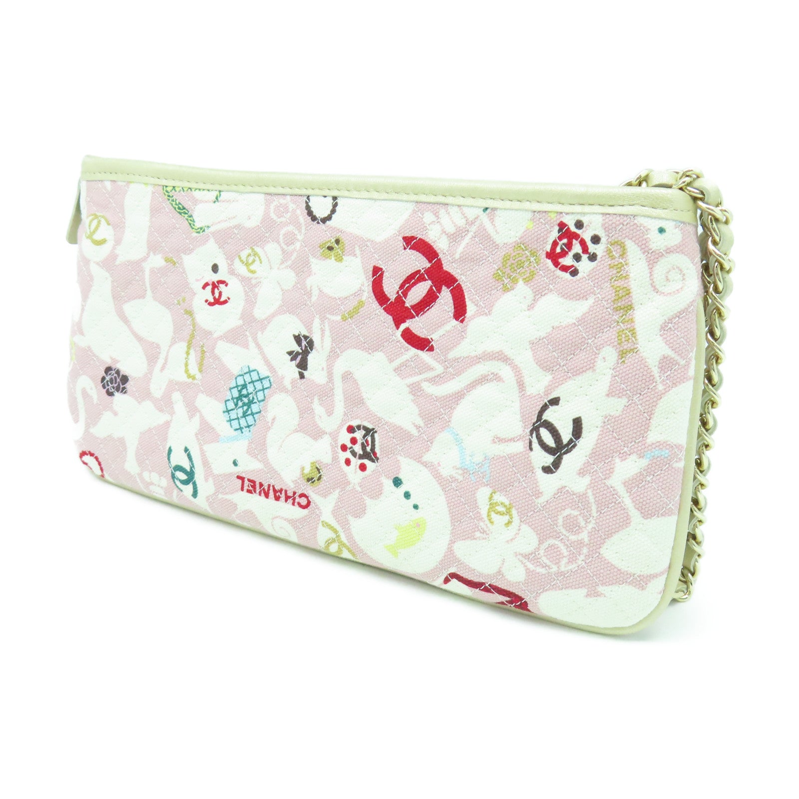 CHANEL 【清倉大減價】菱格帆布Clutch金扣手拿包粉紅色