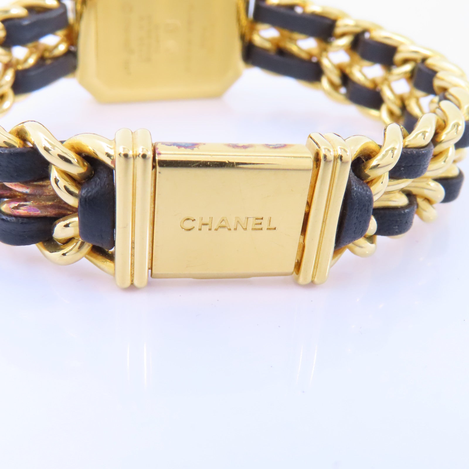 CHANEL Premiere L鍍金/皮革帶手錶石英機芯黑色