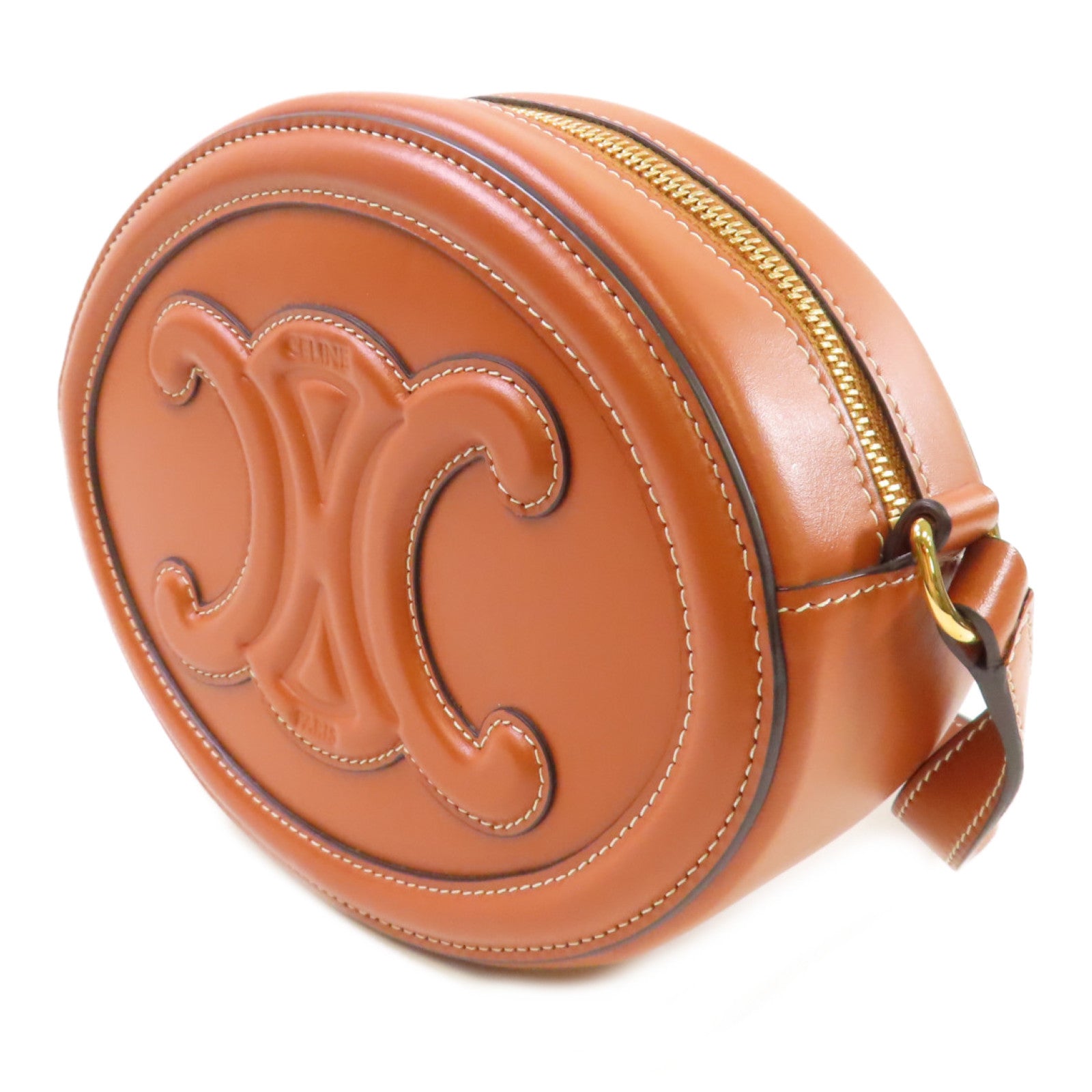 CELINE 牛皮皮革Oval Cuir Triomphe Shoulder Bag金扣肩背袋啡色