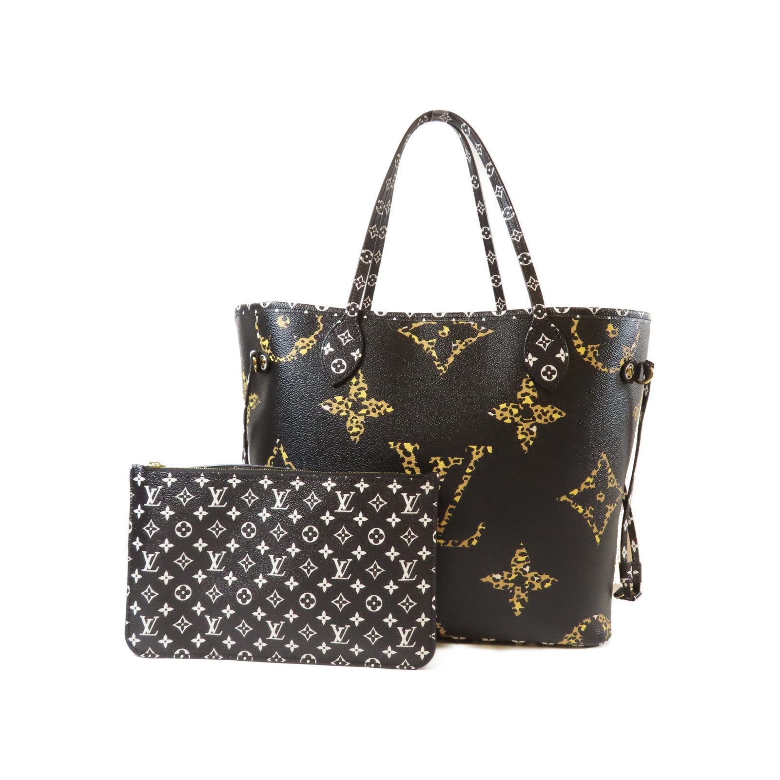 LOUIS VUITTON Monogram Giant Jungle Neverfull MM金扣手挽袋黑色/啡色